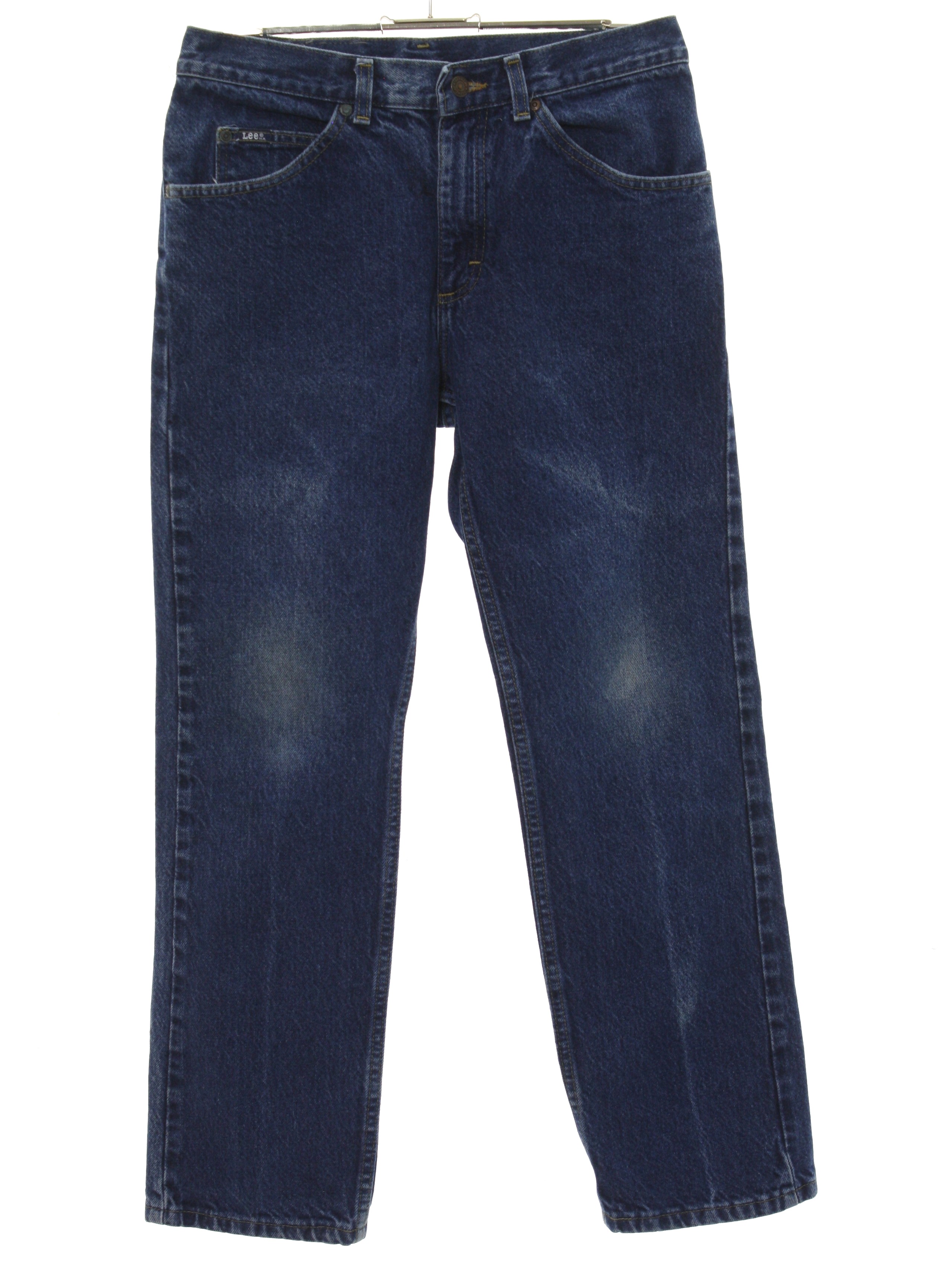 Lee 80's Vintage Pants: 80s -Lee- Unisex dark blue cotton denim tapered ...