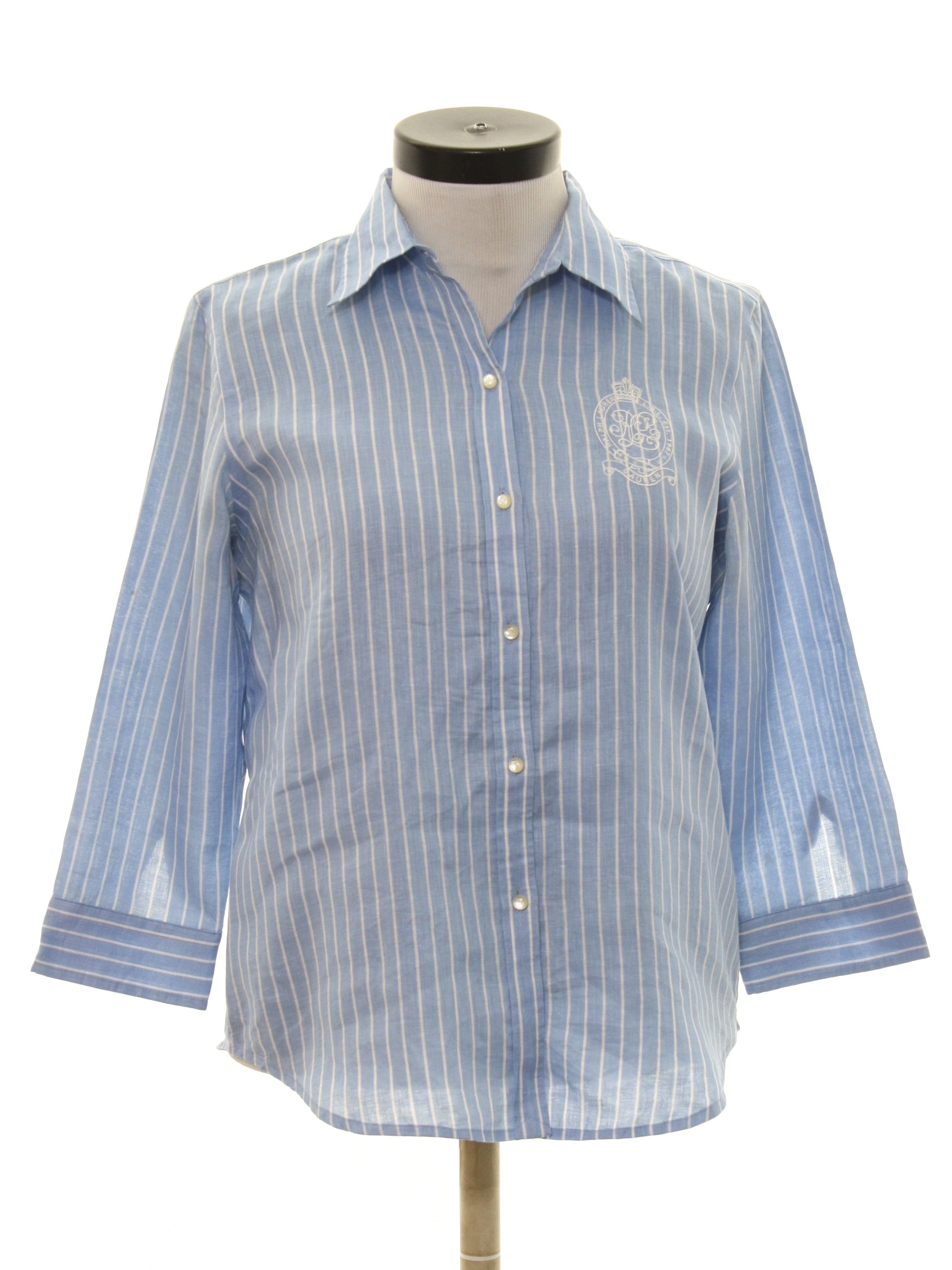 1990s Vintage Shirt: 90s -Ralph Lauren- Womens light blue with thin ...