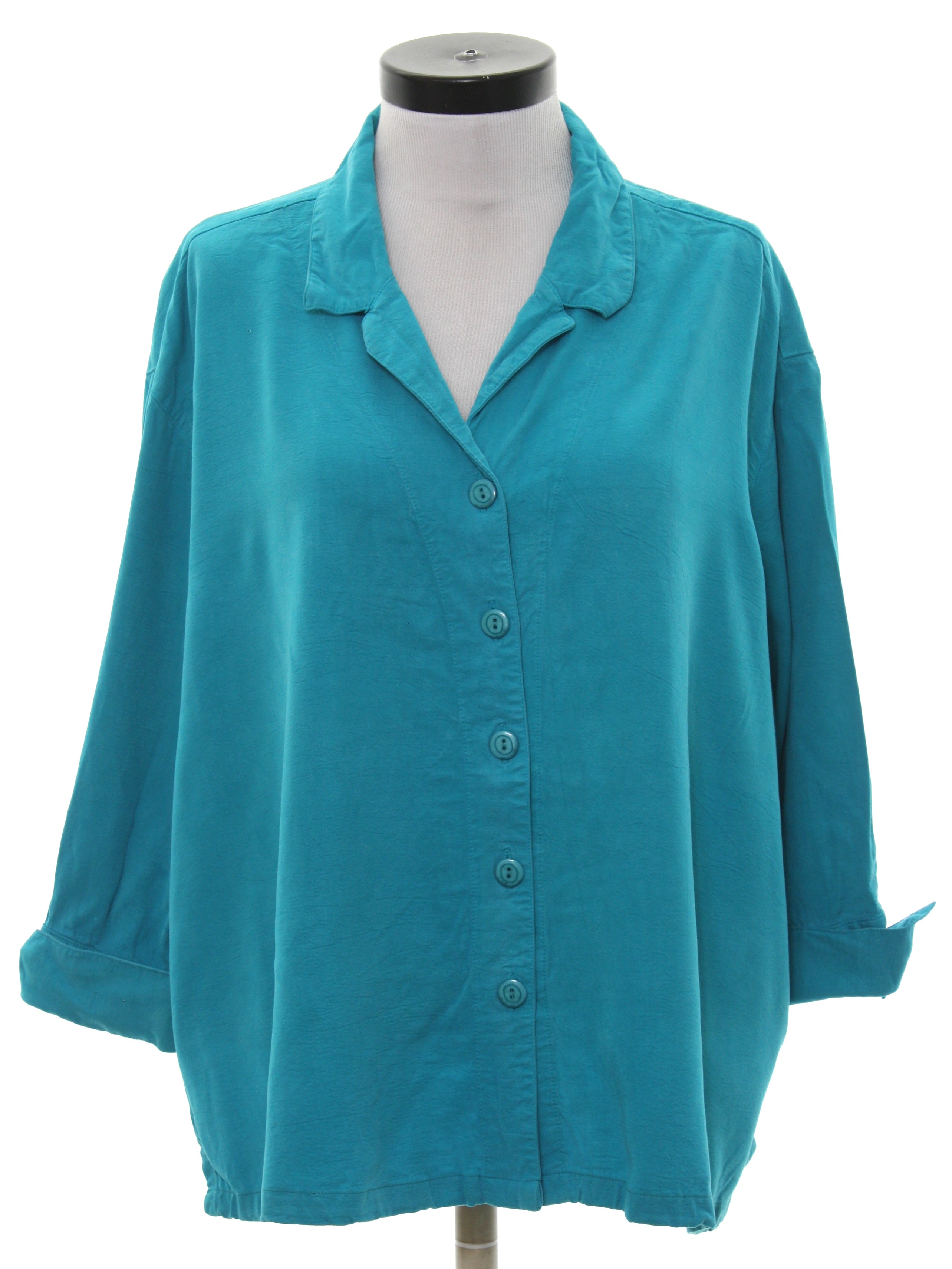 Vintage 1980's Shirt: 80s -Tianello- Womens teal background rayon blend ...