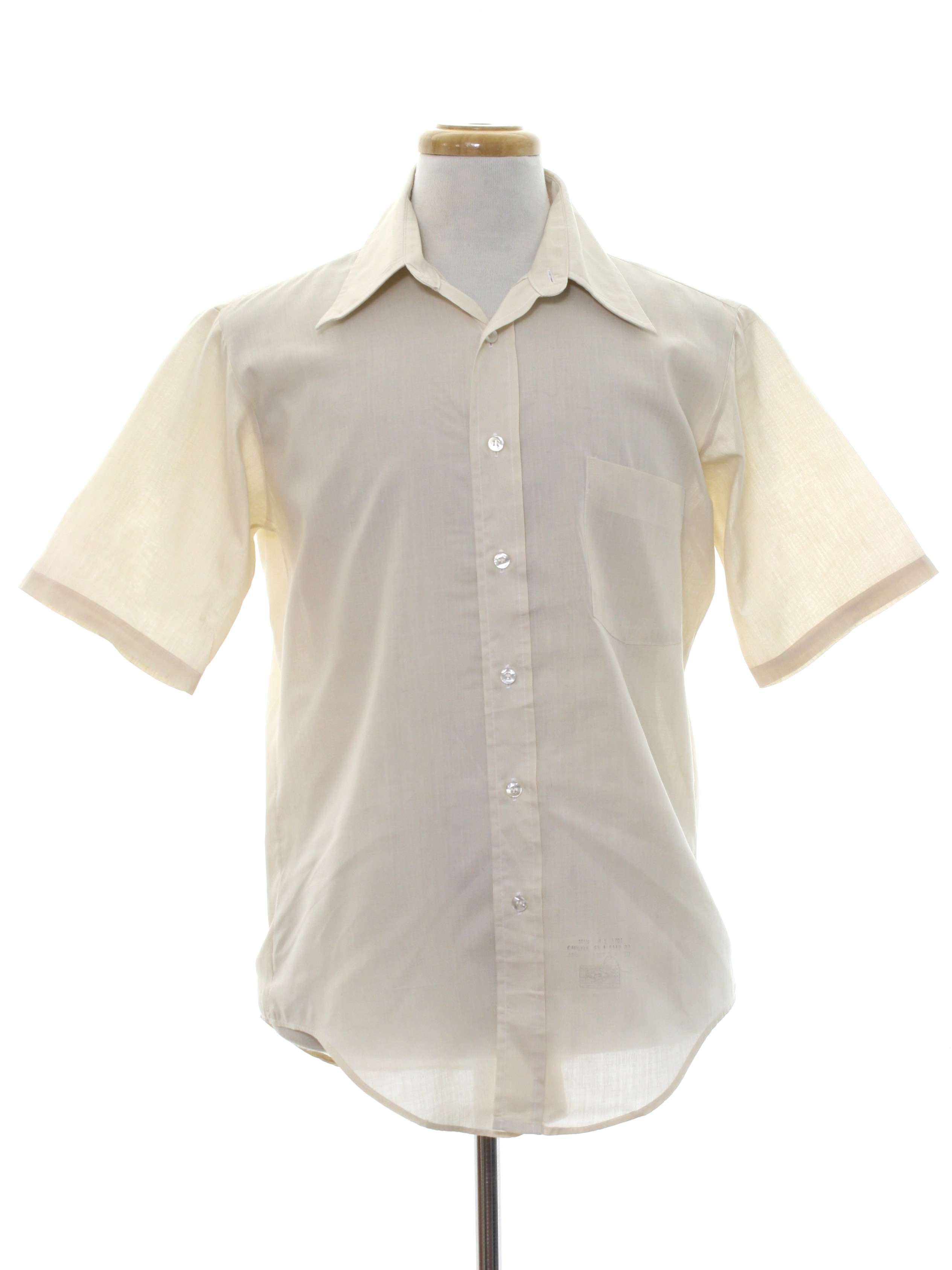 60s Retro Shirt: Late 60s -No Label- Mens beige polyester cotton ...