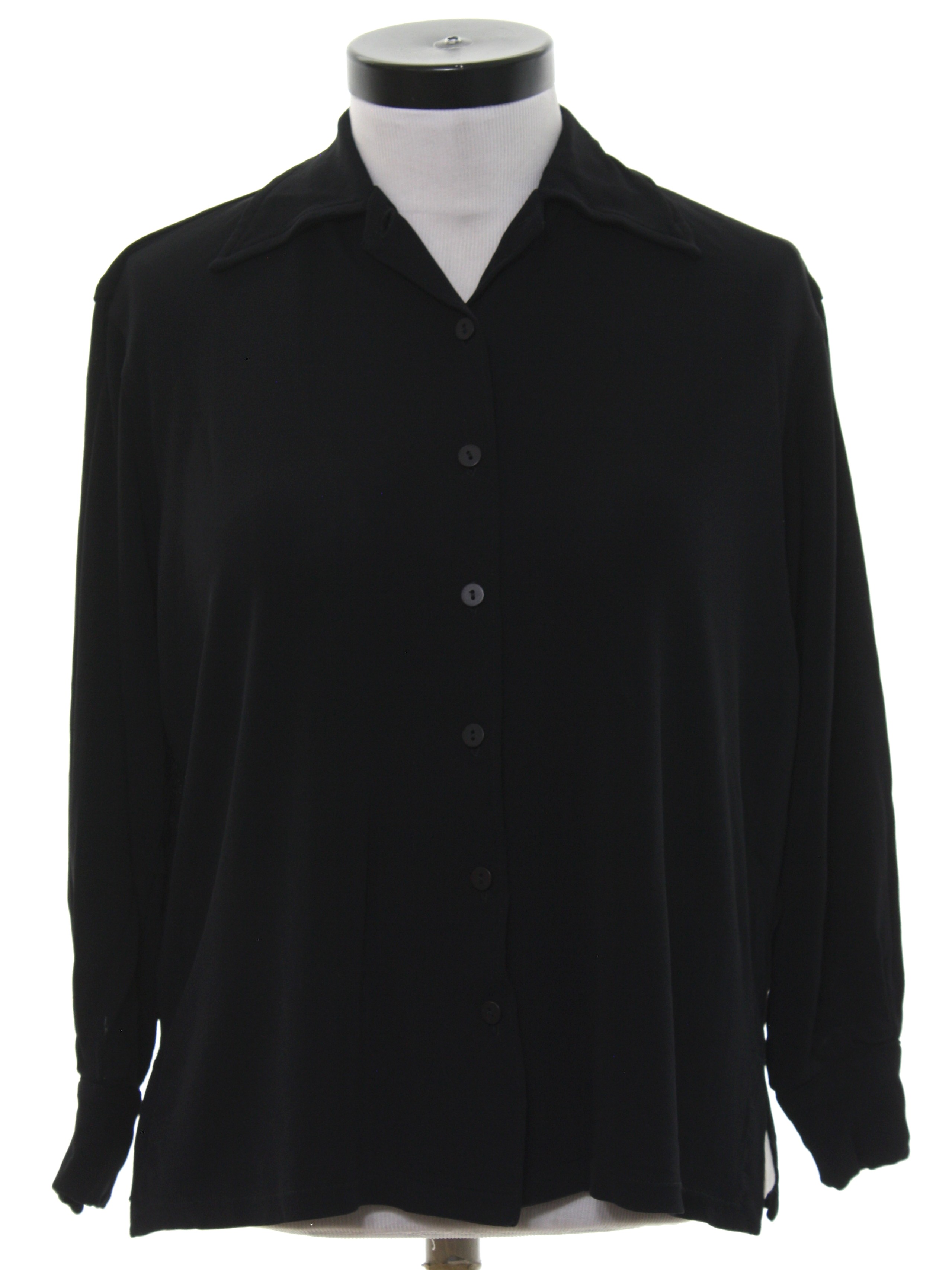 1990s Vintage Shirt: Late 90s -Ann Taylor- Womens black rayon button ...