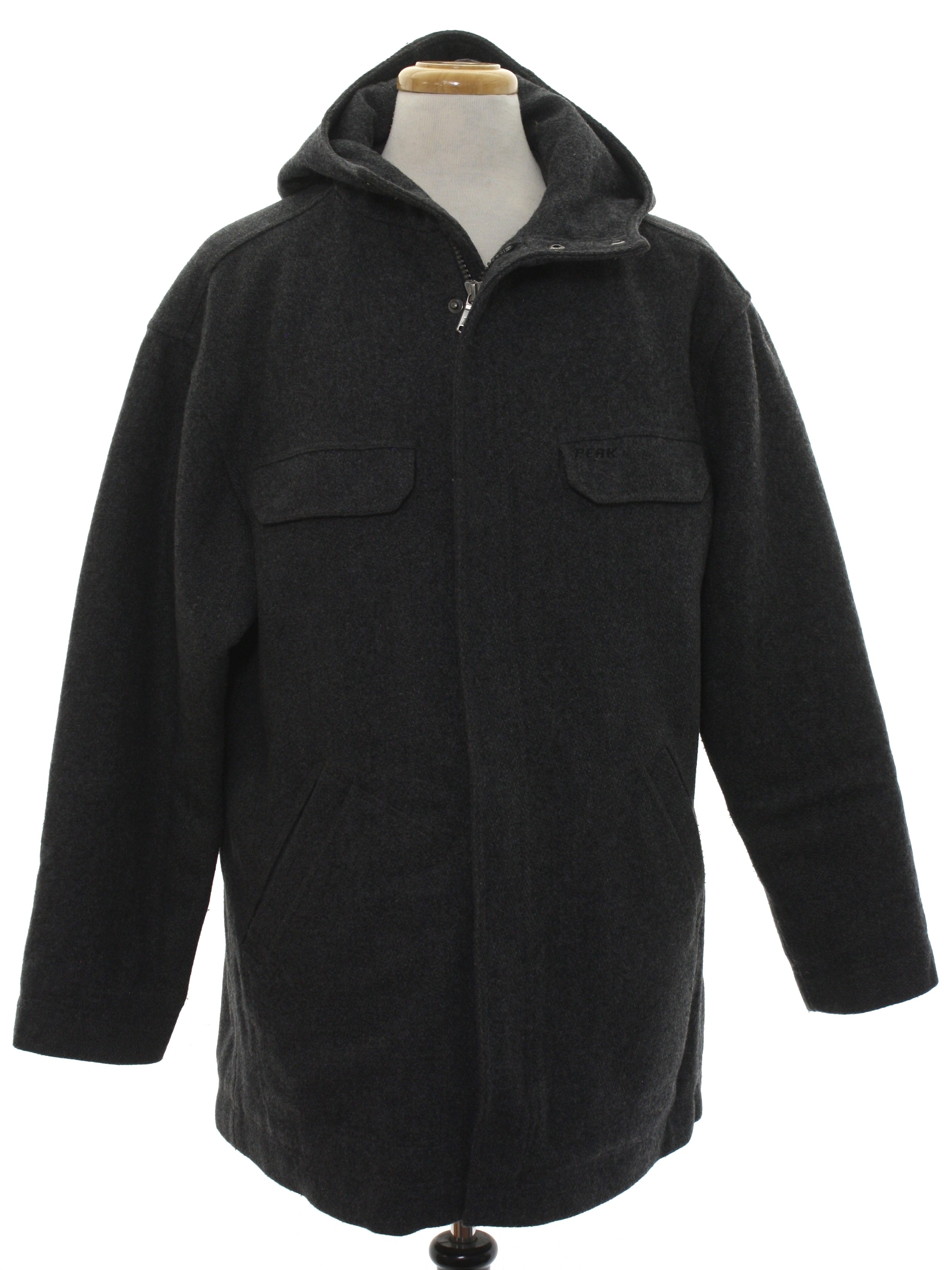 Jacket: 90s -Peak- Mens heathered dark grey background wool blend plain ...
