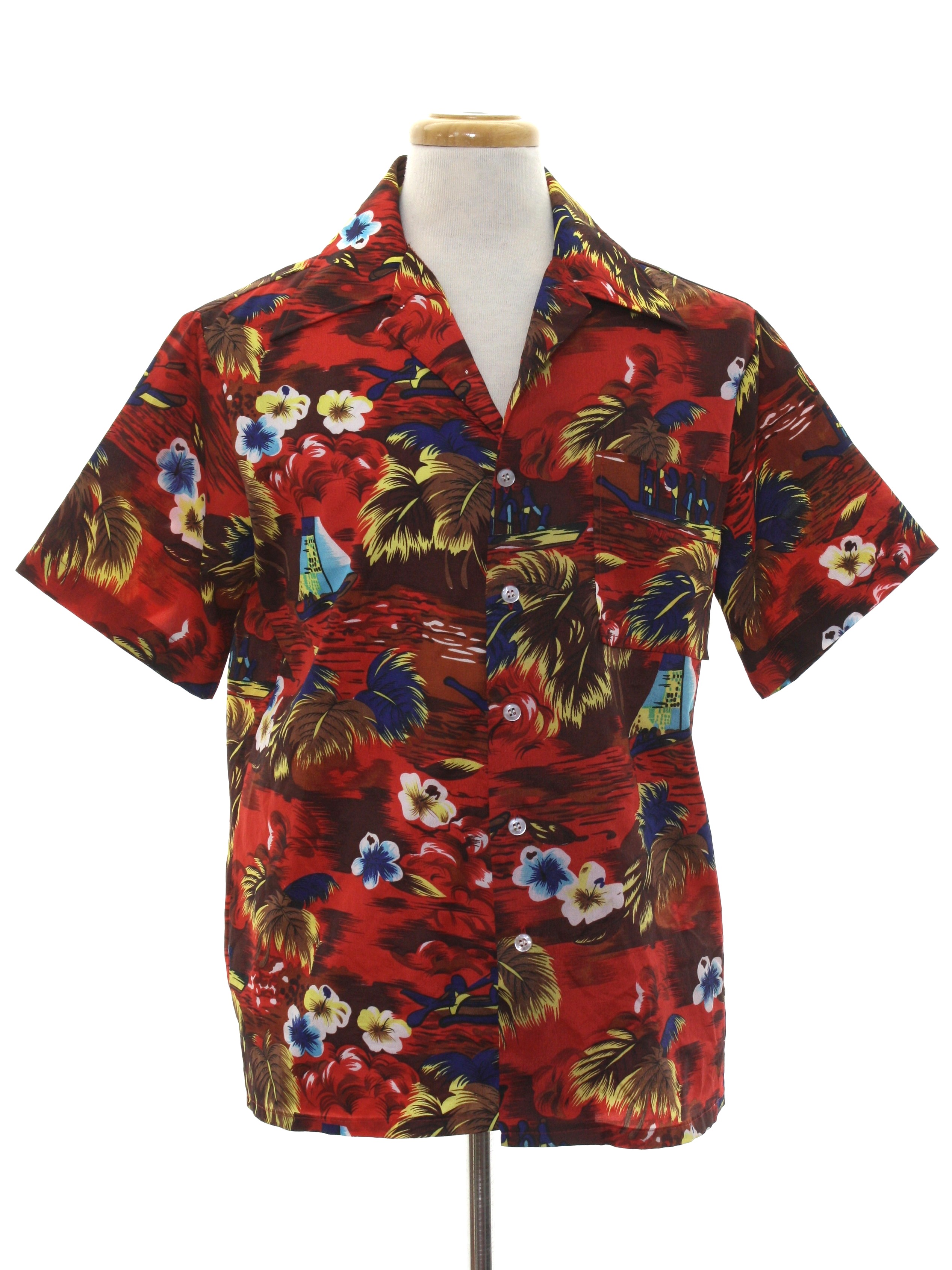 Seventies Waikiki 76 Hawaiian Shirt: 70s -Waikiki 76- Mens red ...