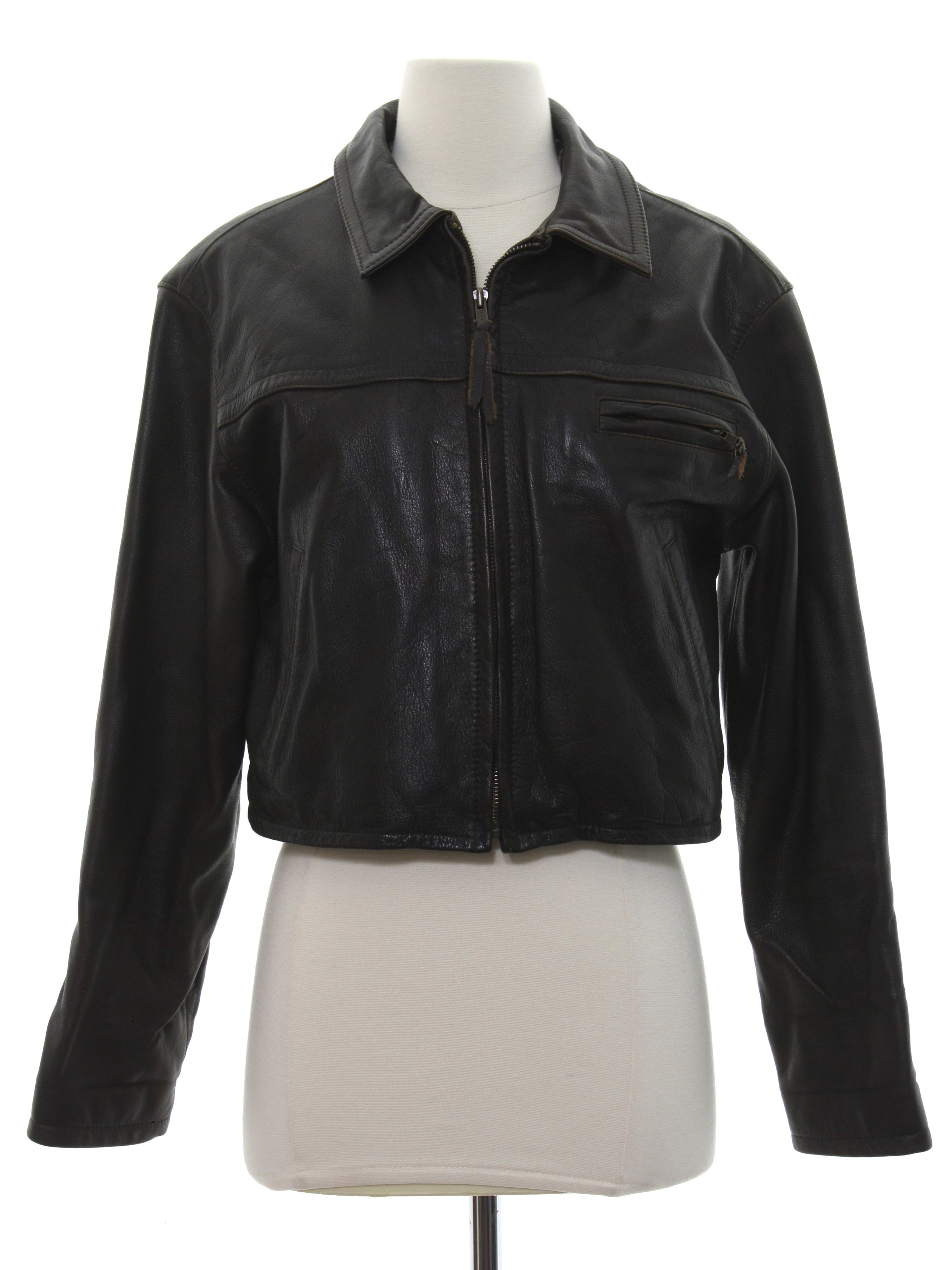 Vintage 1990's Leather Jacket: 90s -Esprit- Womens dark brown with gray ...