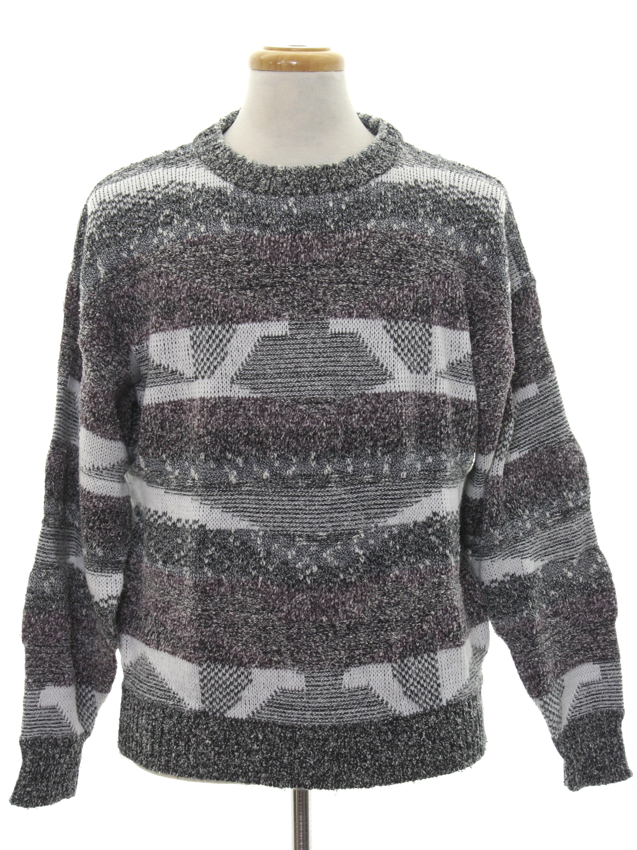 Retro Eighties Sweater: 80s -Method- Mens white, black and plum purple ...