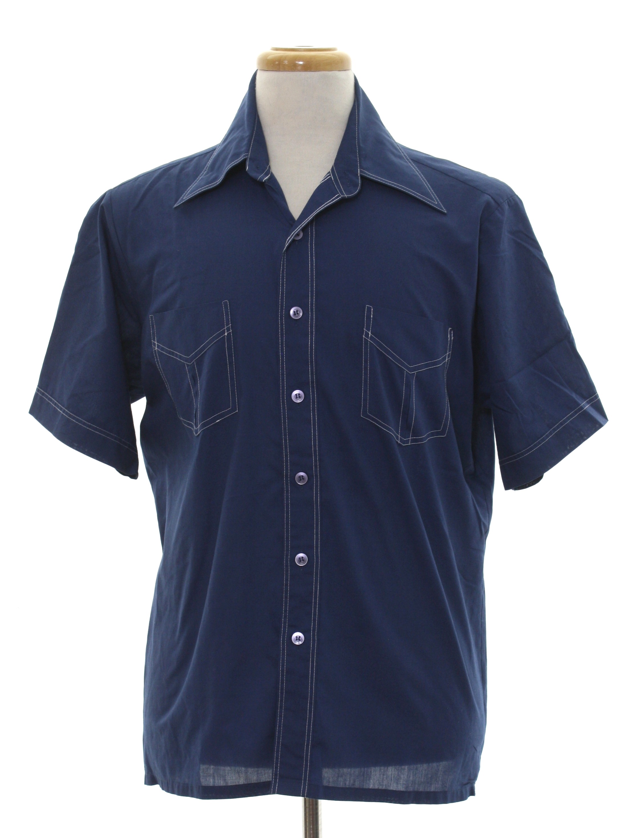 1970's Retro Shirt: Late 70s or Early 80s -JC Penny- Mens navy blue ...