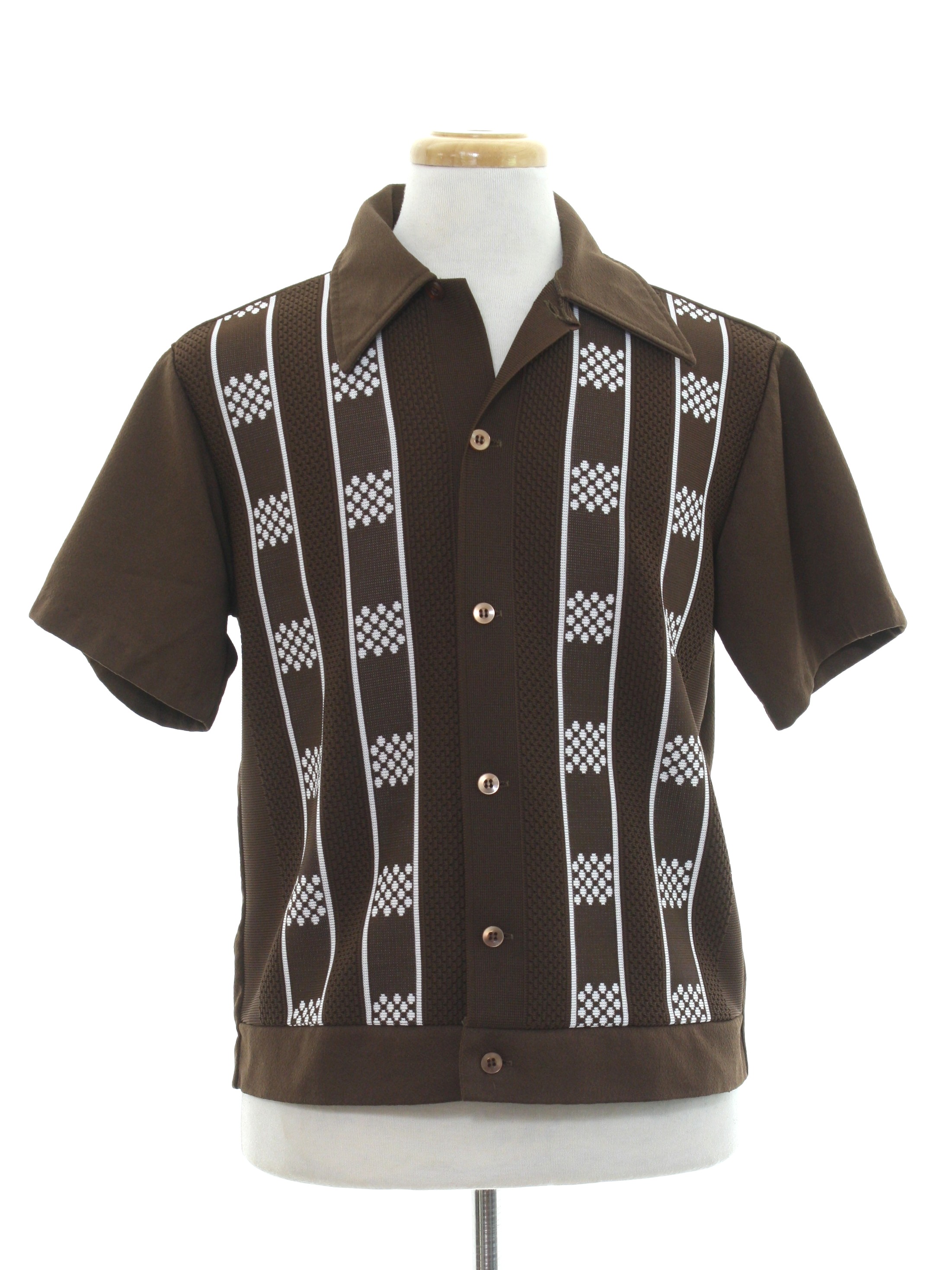 1960s Vintage Knit Shirt: 60s -Kings Road- Mens dark brown background