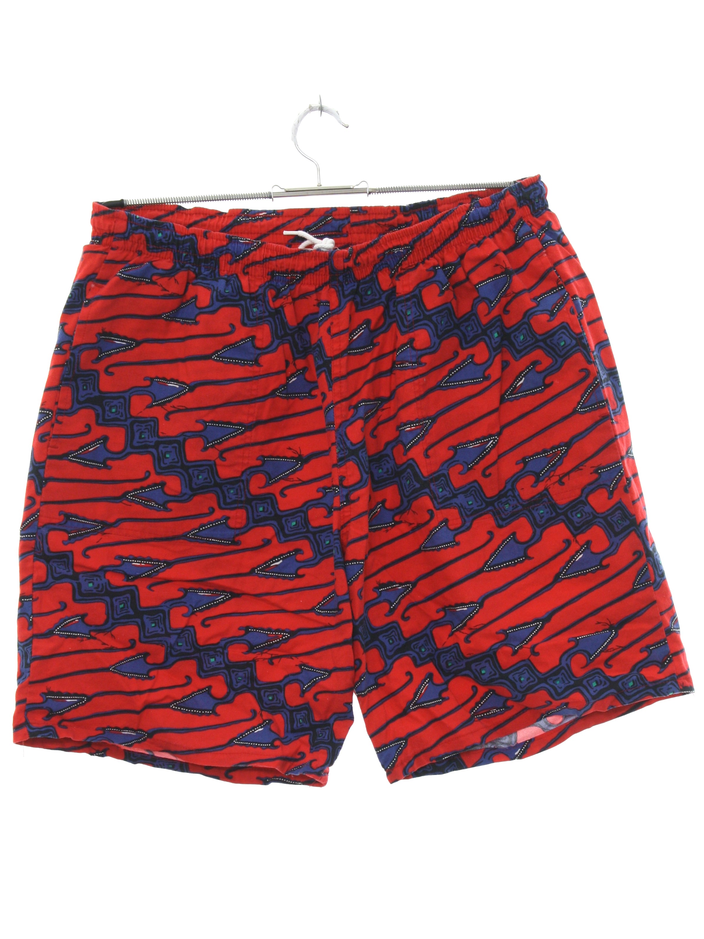 1990's Retro Swimsuit/Swimwear: 90s -Care Label- Mens red with navy ...