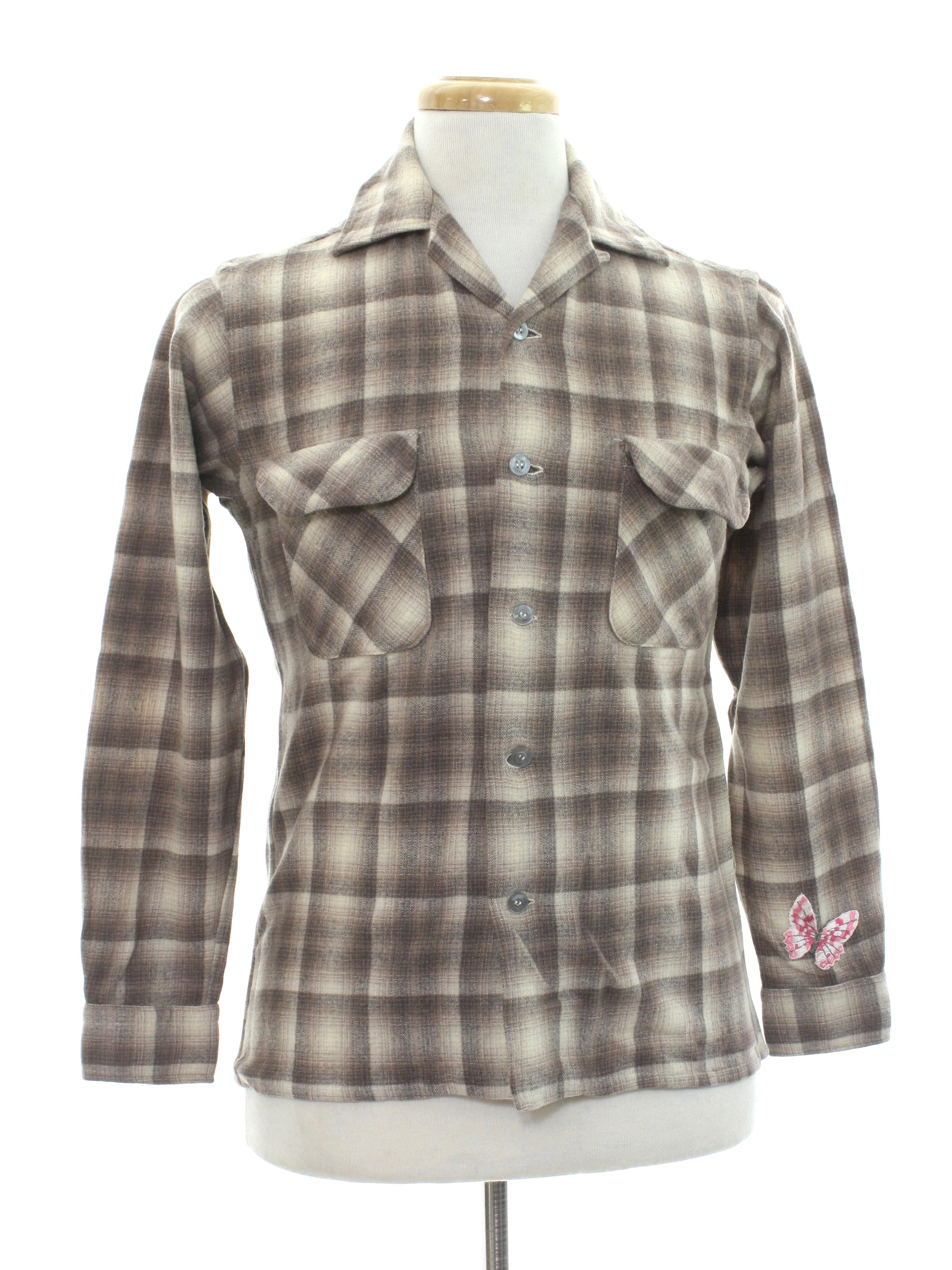 1960's Wool Shirt (Alpine): 60s -Alpine- Mens or Boys brown, tan and ...