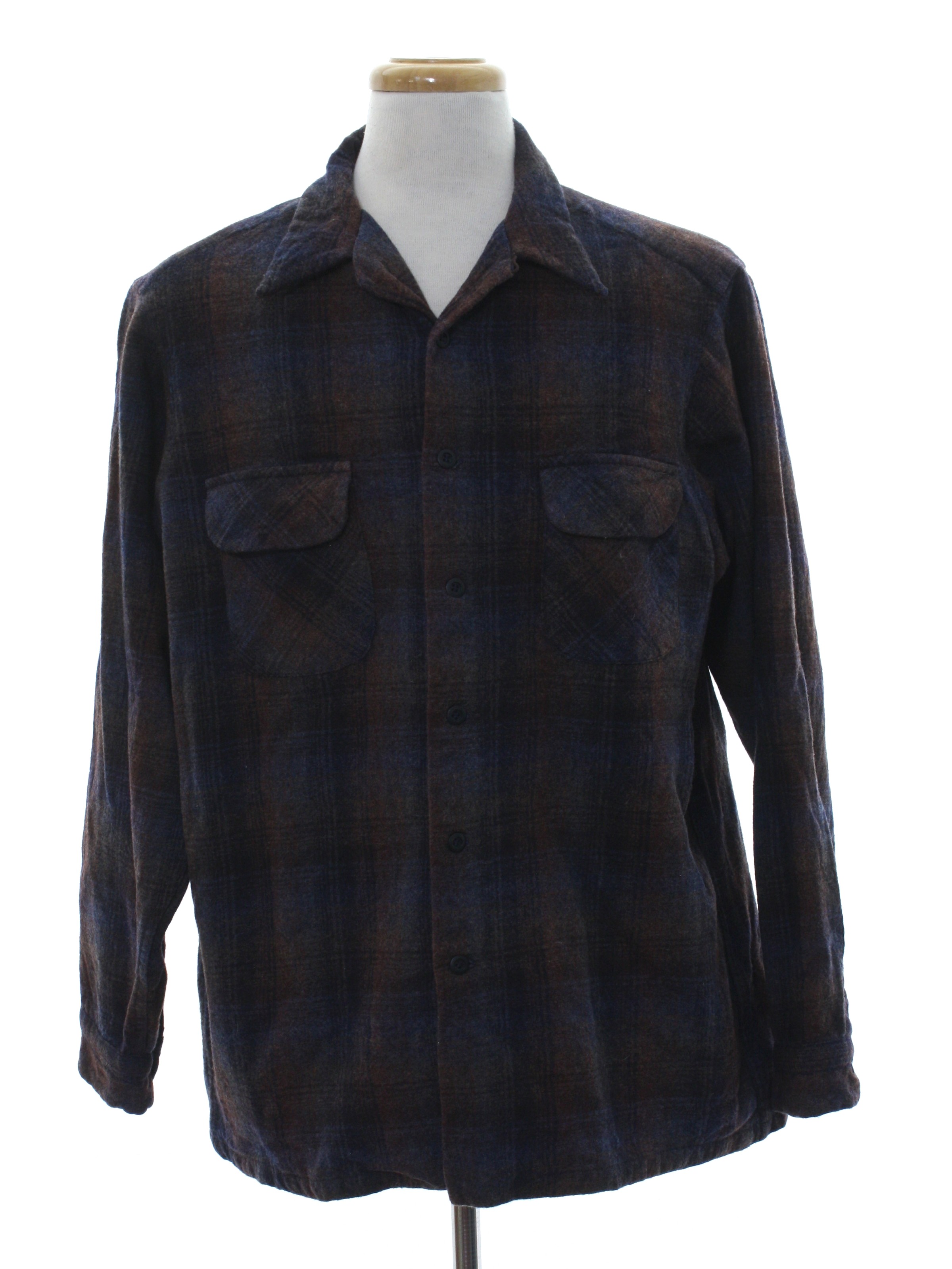 1960's Vintage Pendleton Wool Shirt: 60s -Pendleton- Mens dark brown