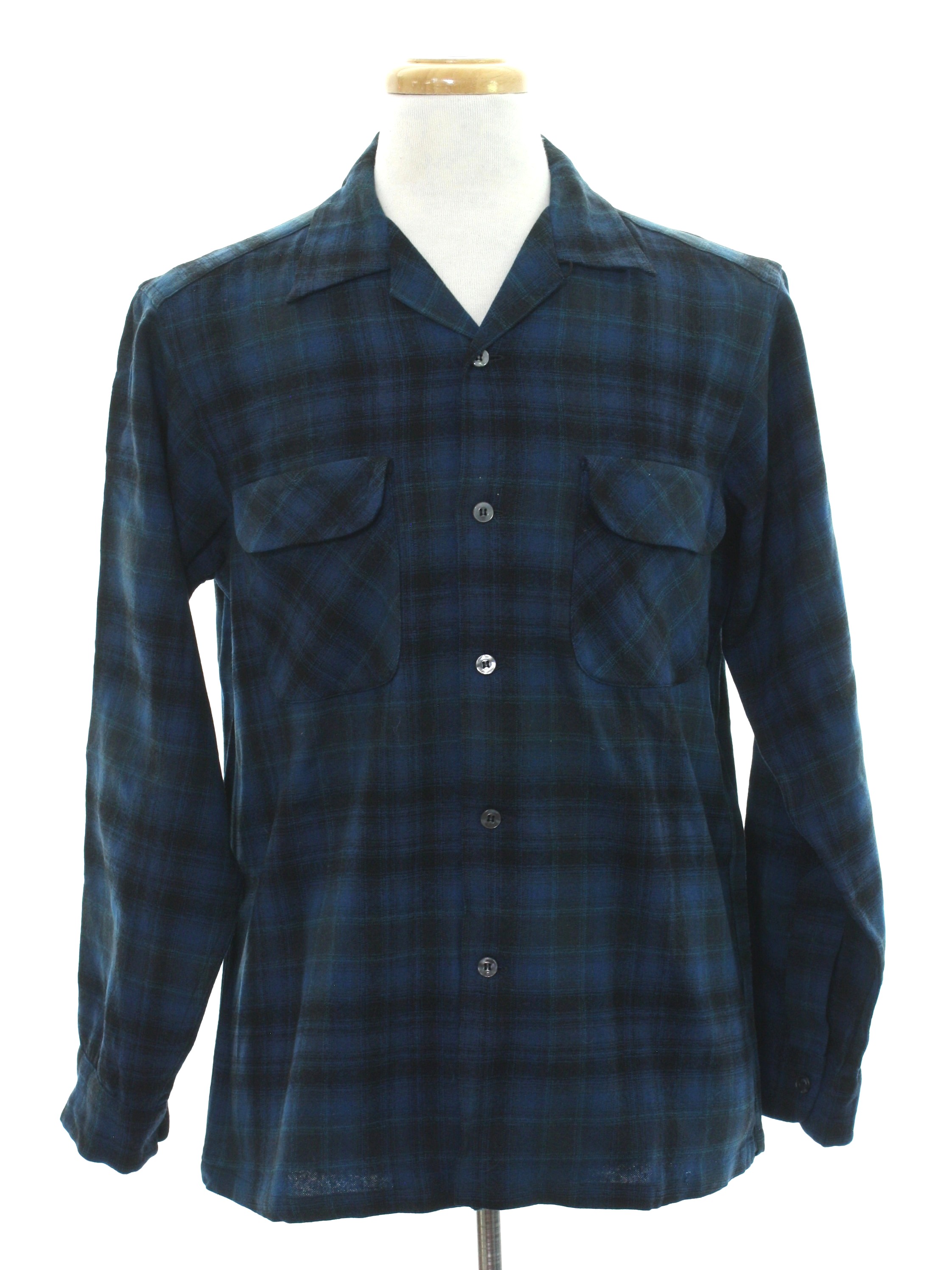 1960s Pendleton Wool Shirt: 60s -Pendleton- Mens dark blue, black and ...