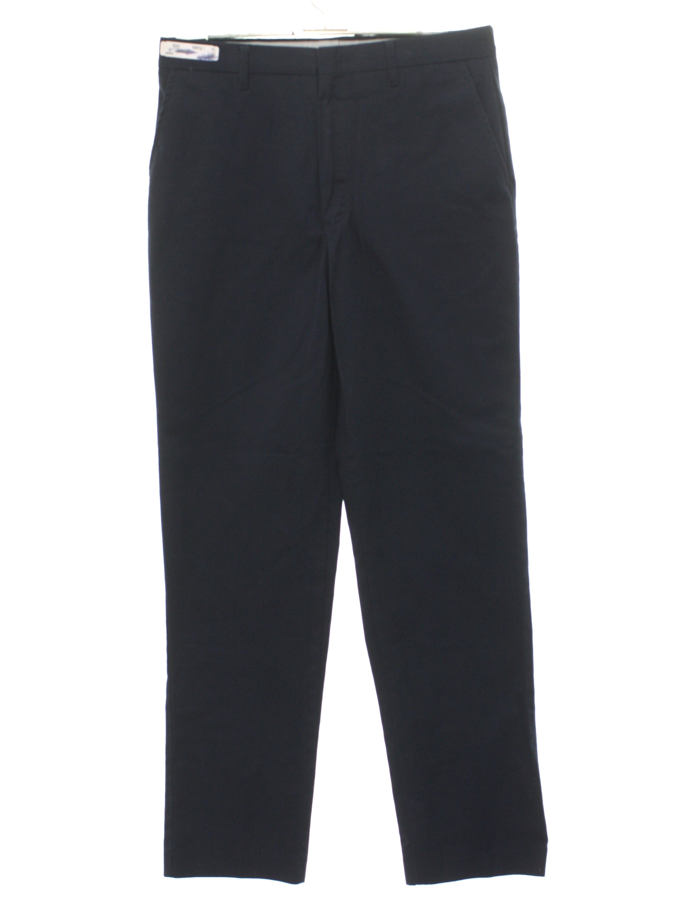 Pants: 90s -Uniform Label- Mens dark blue solid colored cotton ...