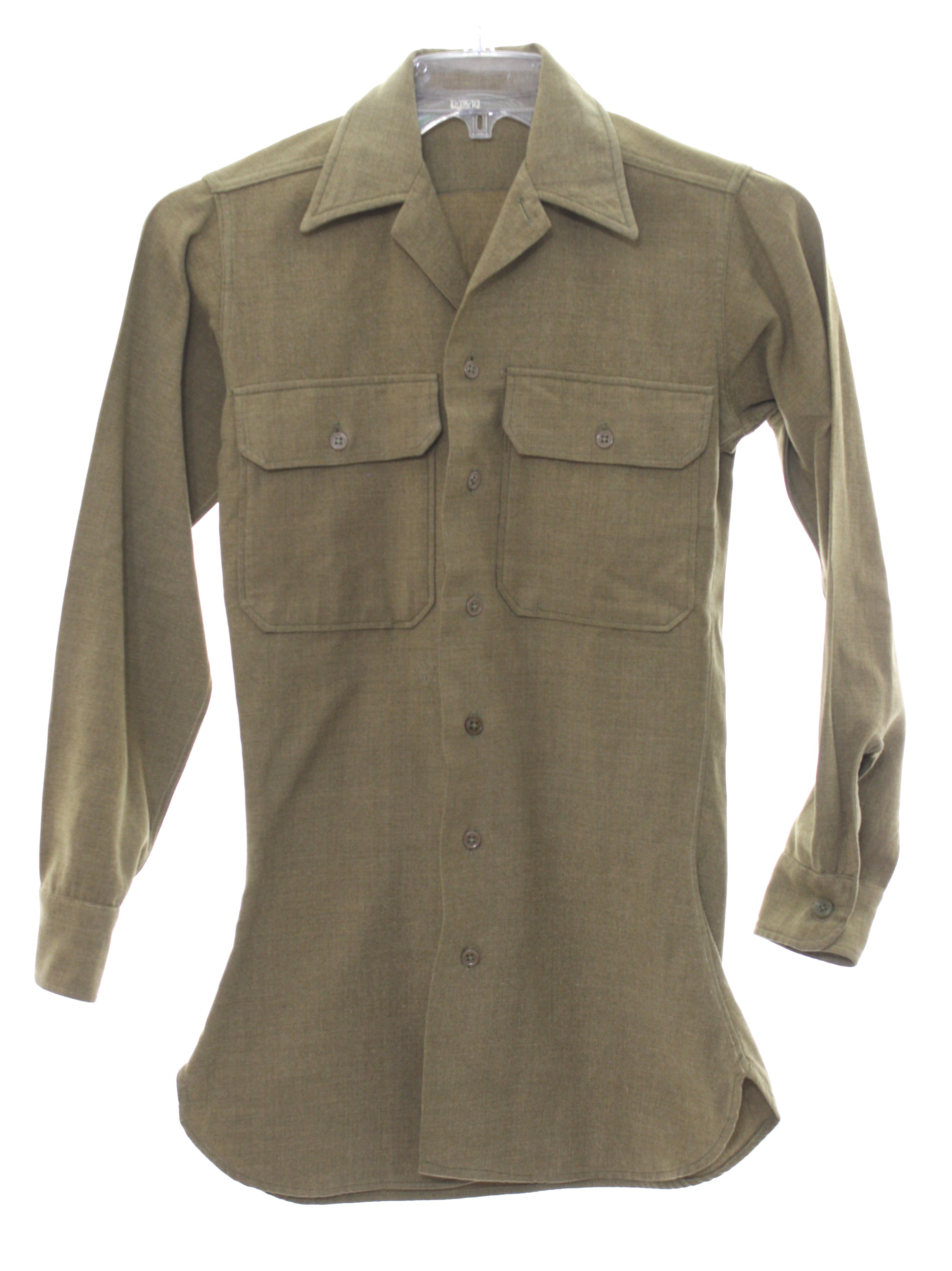 1940's Retro Shirt: Early 40s -No Label- Mens light olive green wool ...
