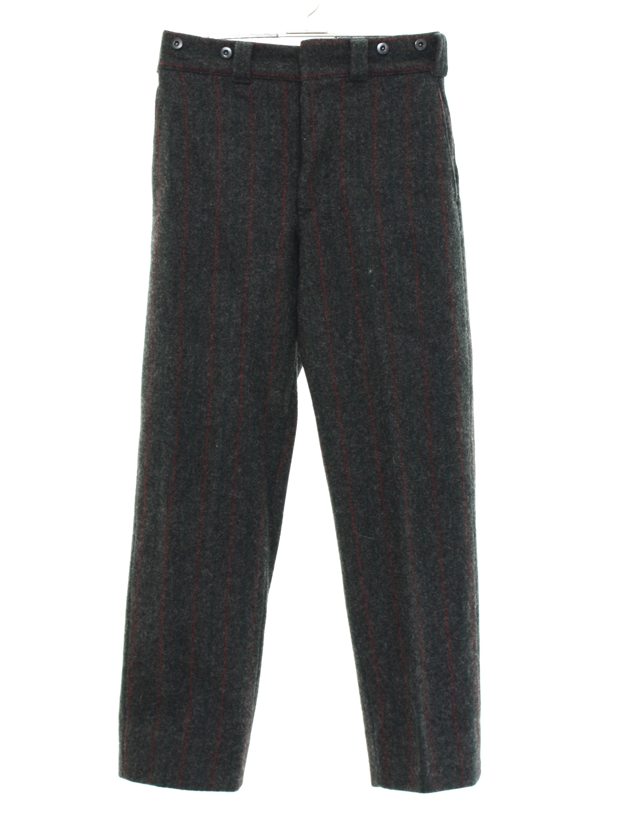Vintage 1960's Pants: 60s -Woolrich- Mens dark grey, red and green thin ...