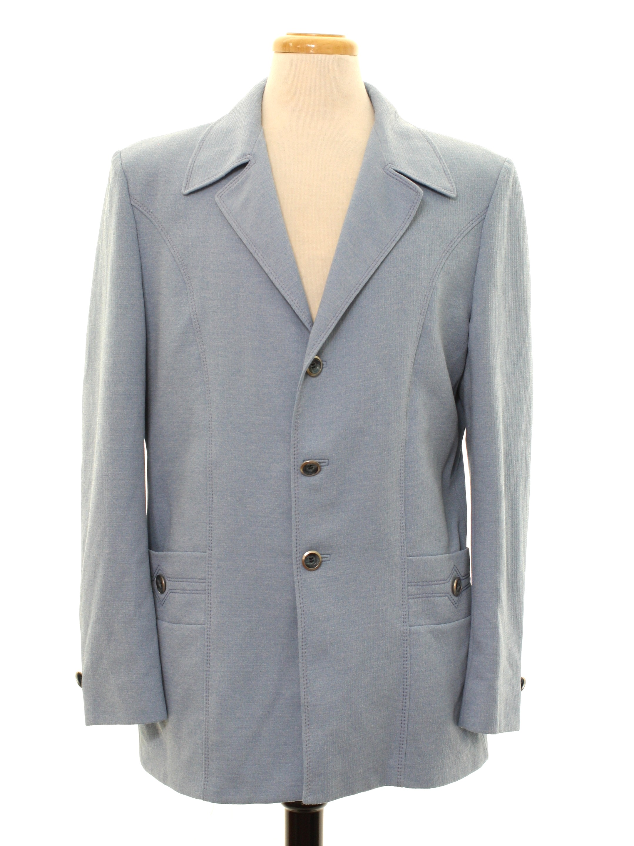 Vintage 1970's Jacket: 70s -Knack- Mens sky blue polyester knit jacket