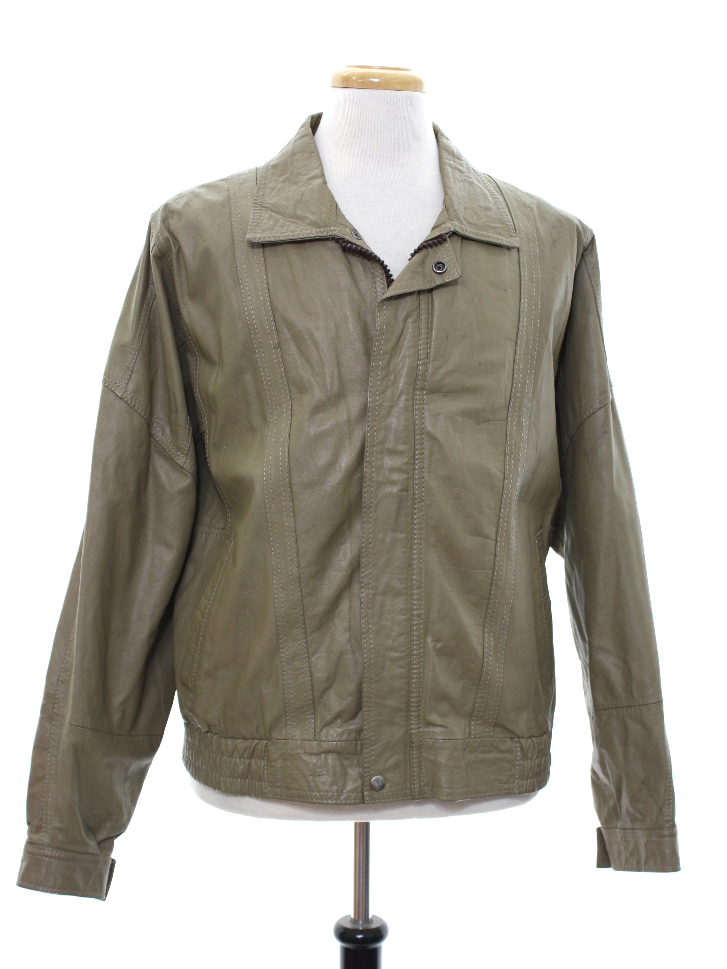 1980's Leather Jacket: 80s -No Label- Mens latte brown background ...