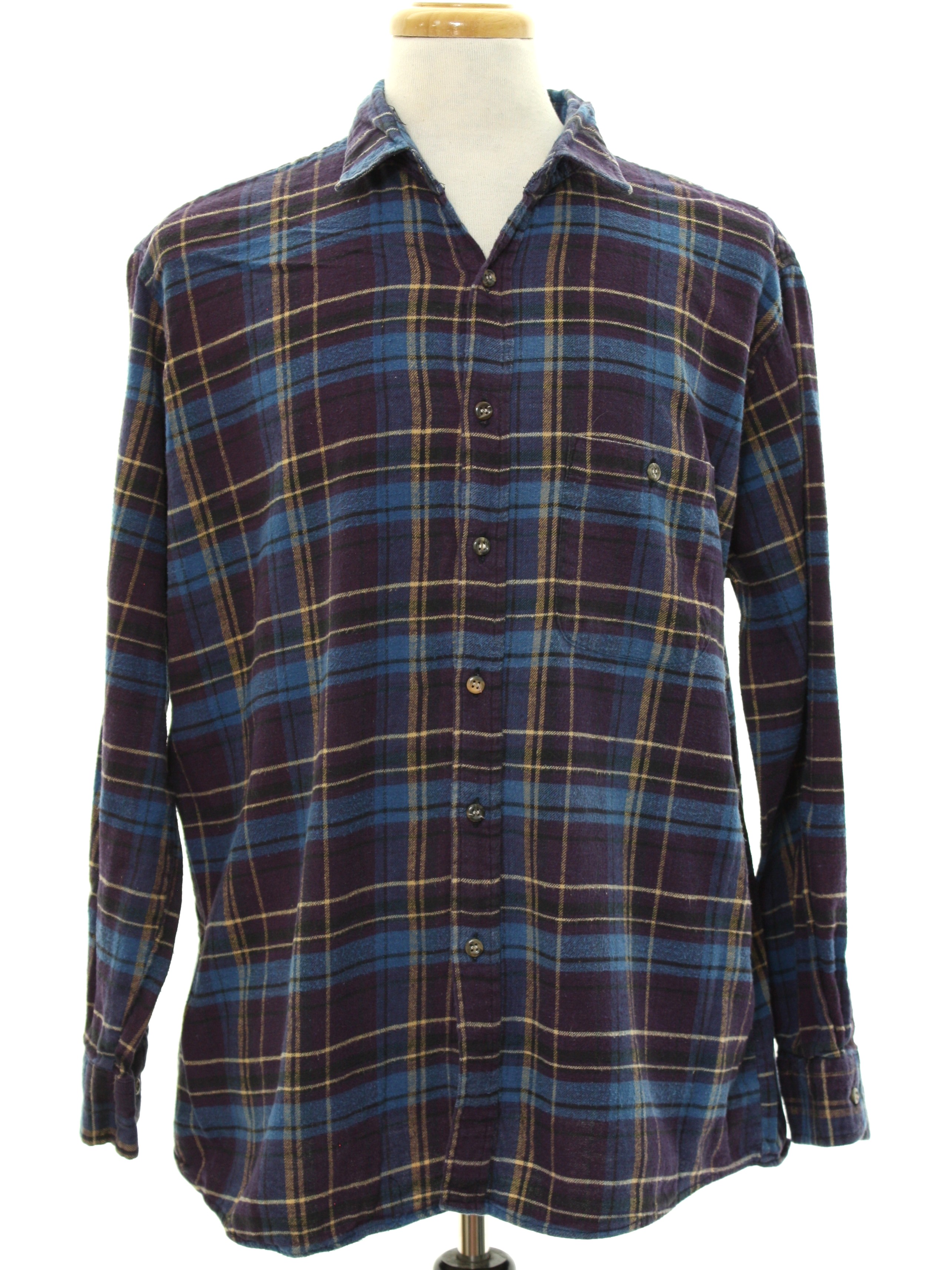 Shirt: 90s -Greatland Apparel- Mens elevtric blue, dark purple and tan ...