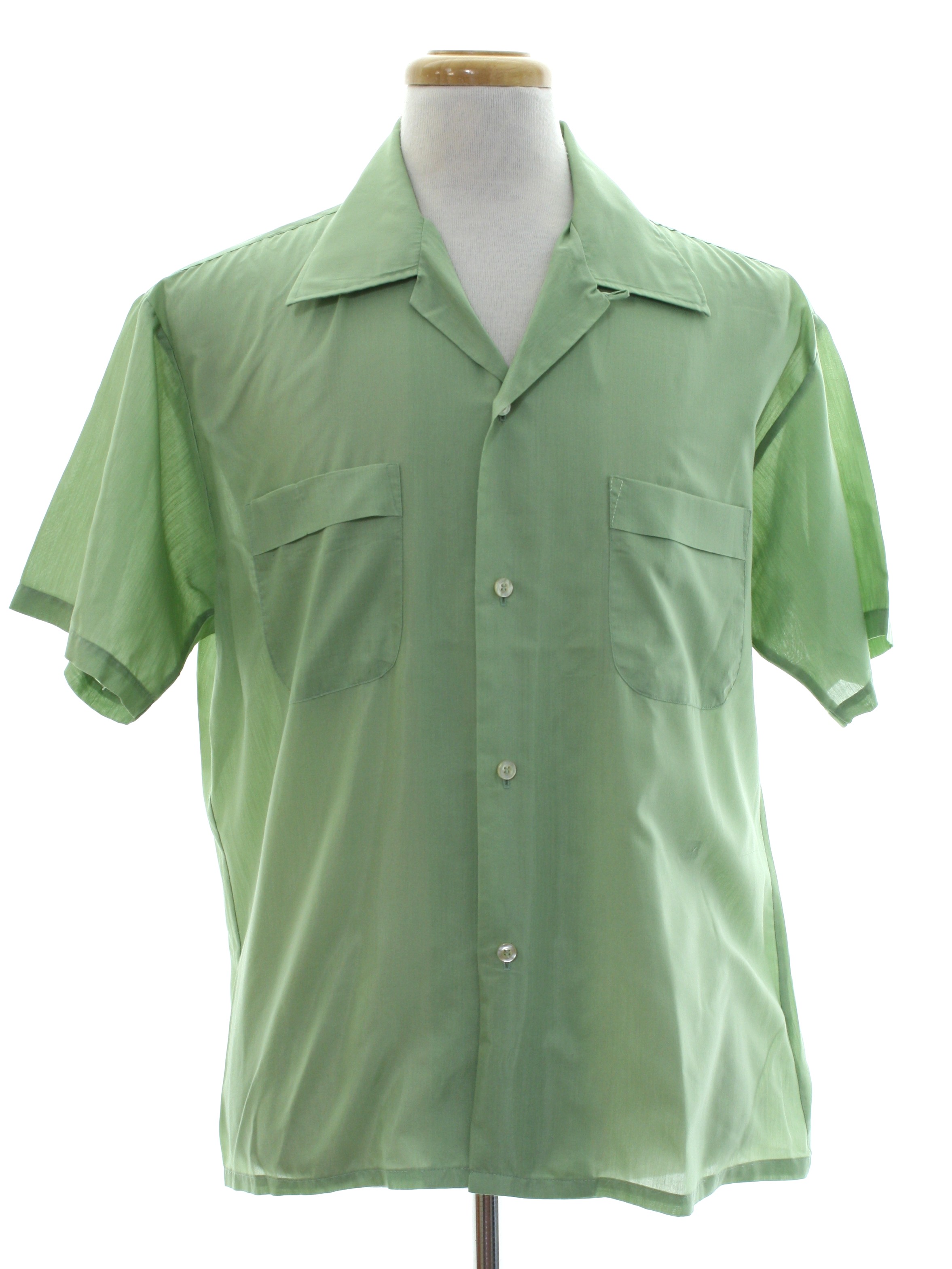 1960's Retro Shirt: 60s -Truval- Mens pale celadon green polyester ...