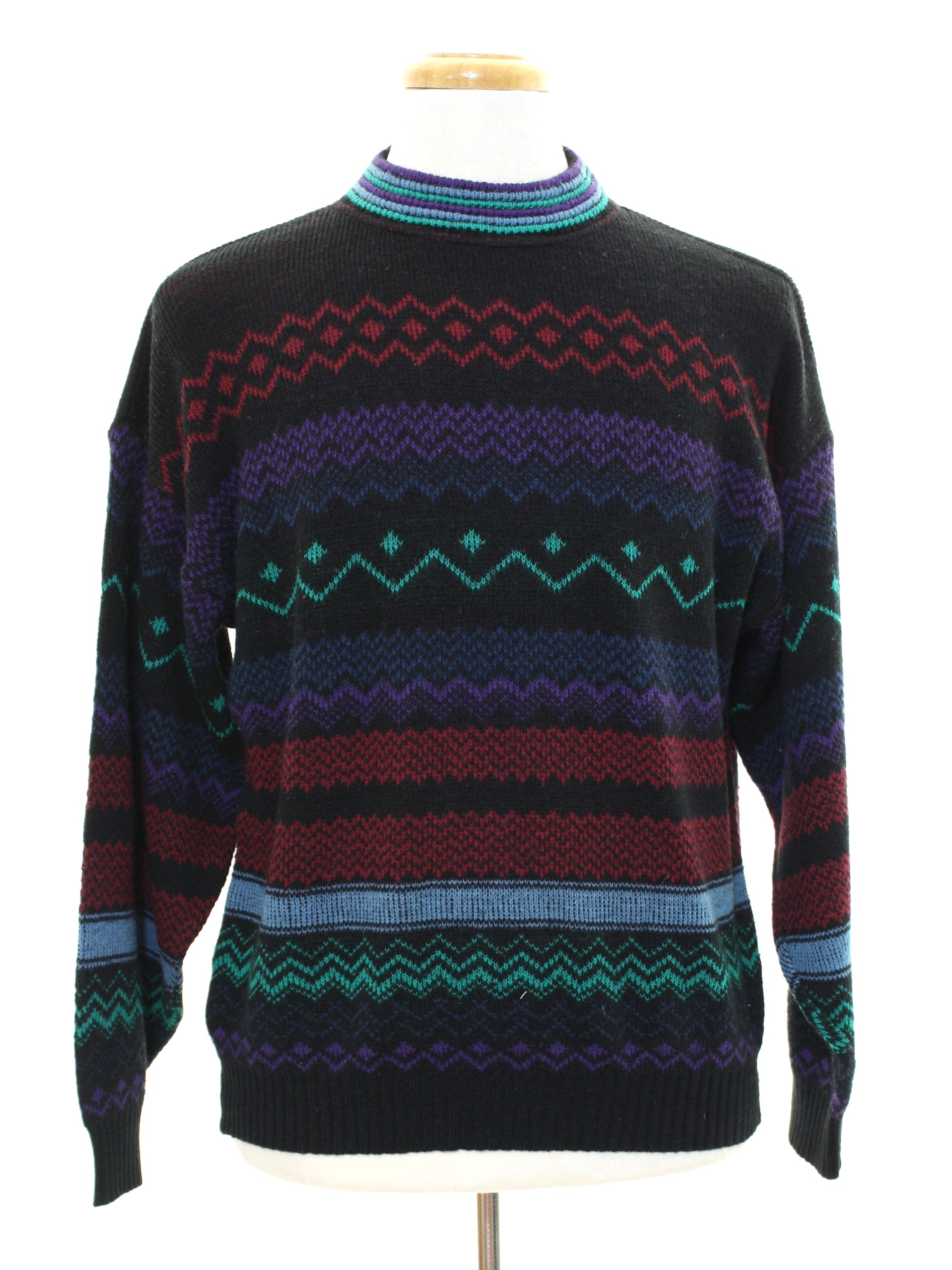 80s Retro Sweater: 80s -Colore- Mens black background acrylic pullover ...
