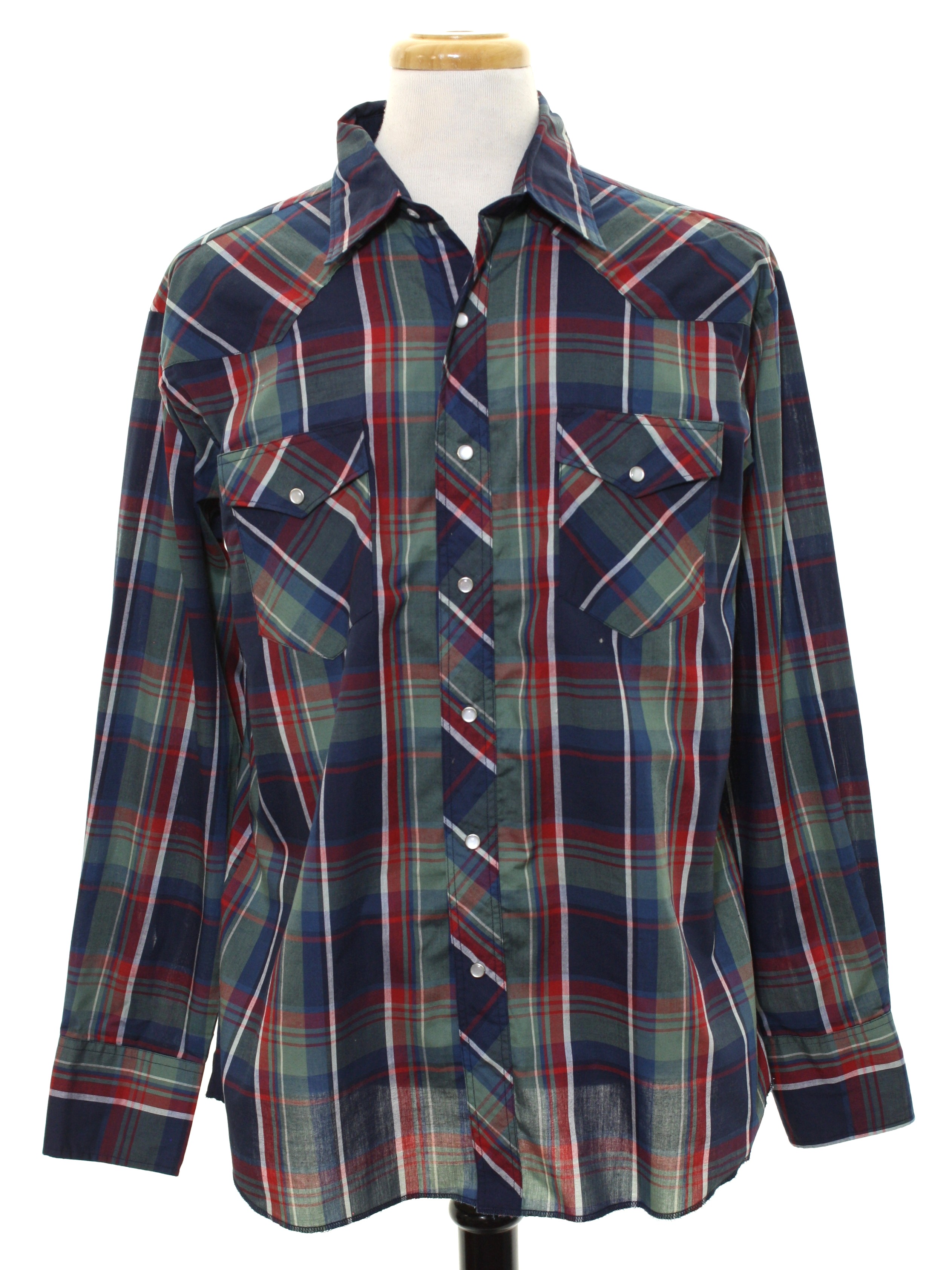 1990's Western Shirt (Wrangler): 90s -Wrangler- Mens plaid print in ...