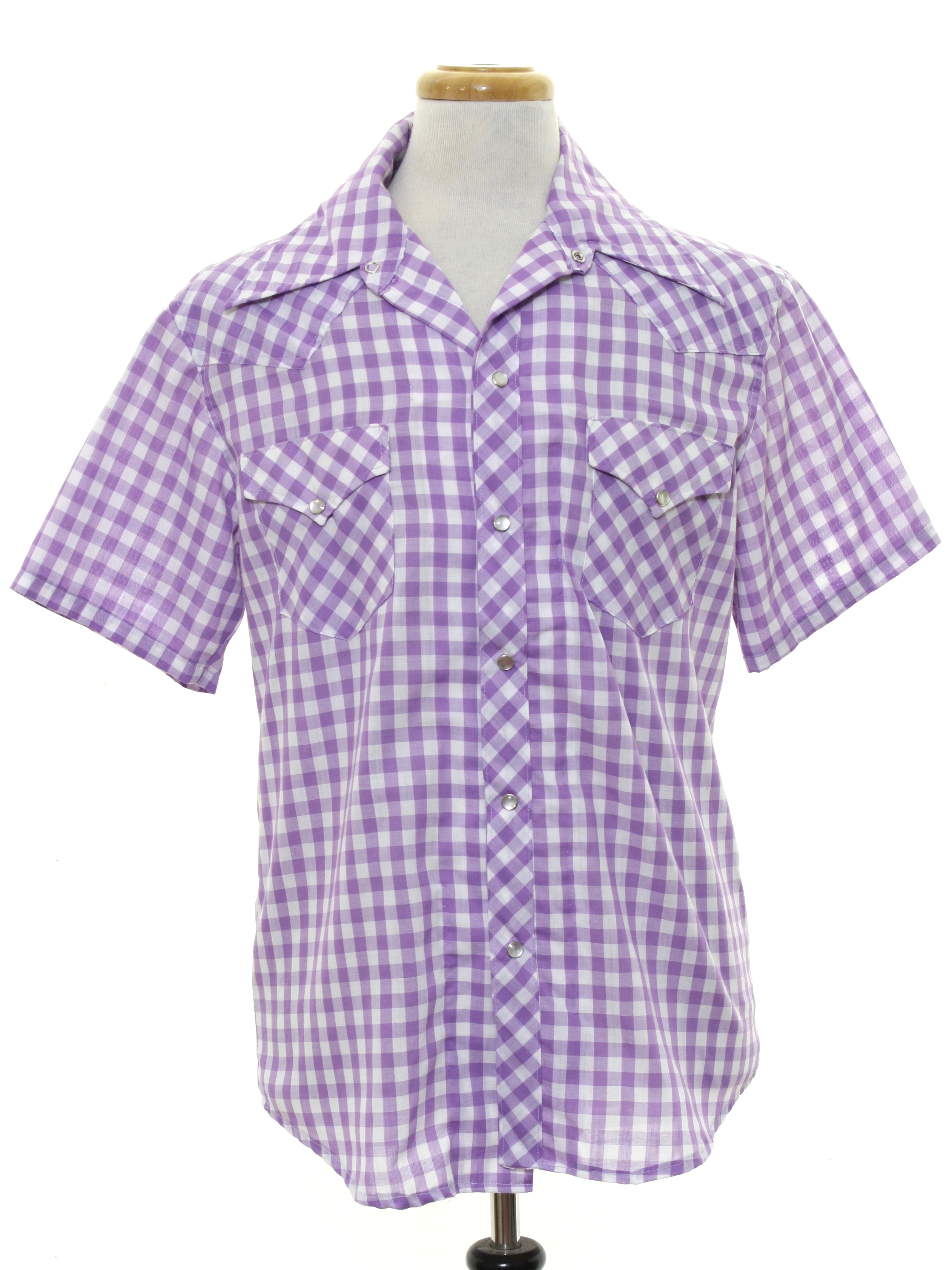 Retro 70's Western Shirt: 70s -Home sewn- Mens purple and white small ...