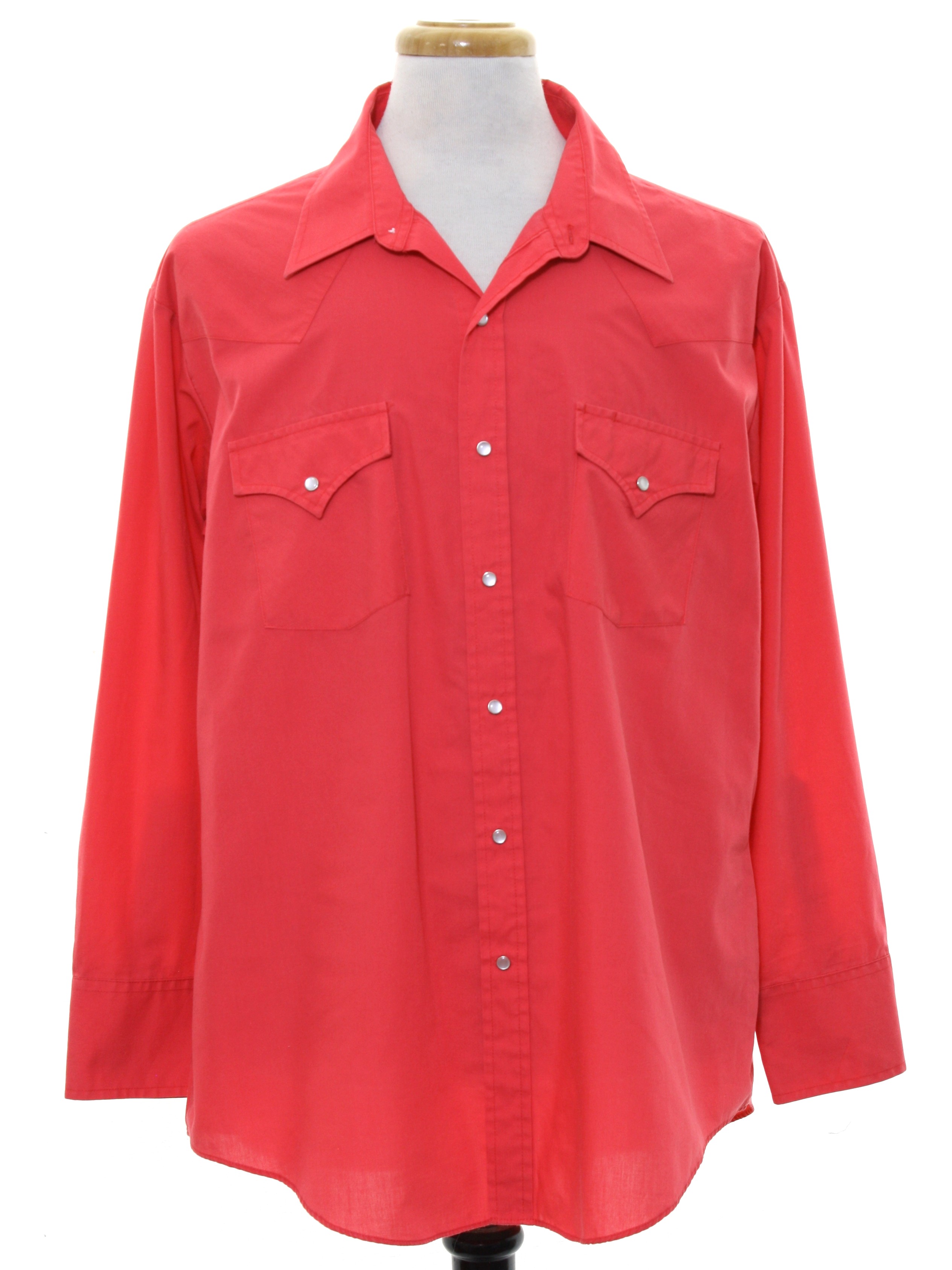 Western Shirt: 90s -Sheplers- Mens Coral red background polyester ...