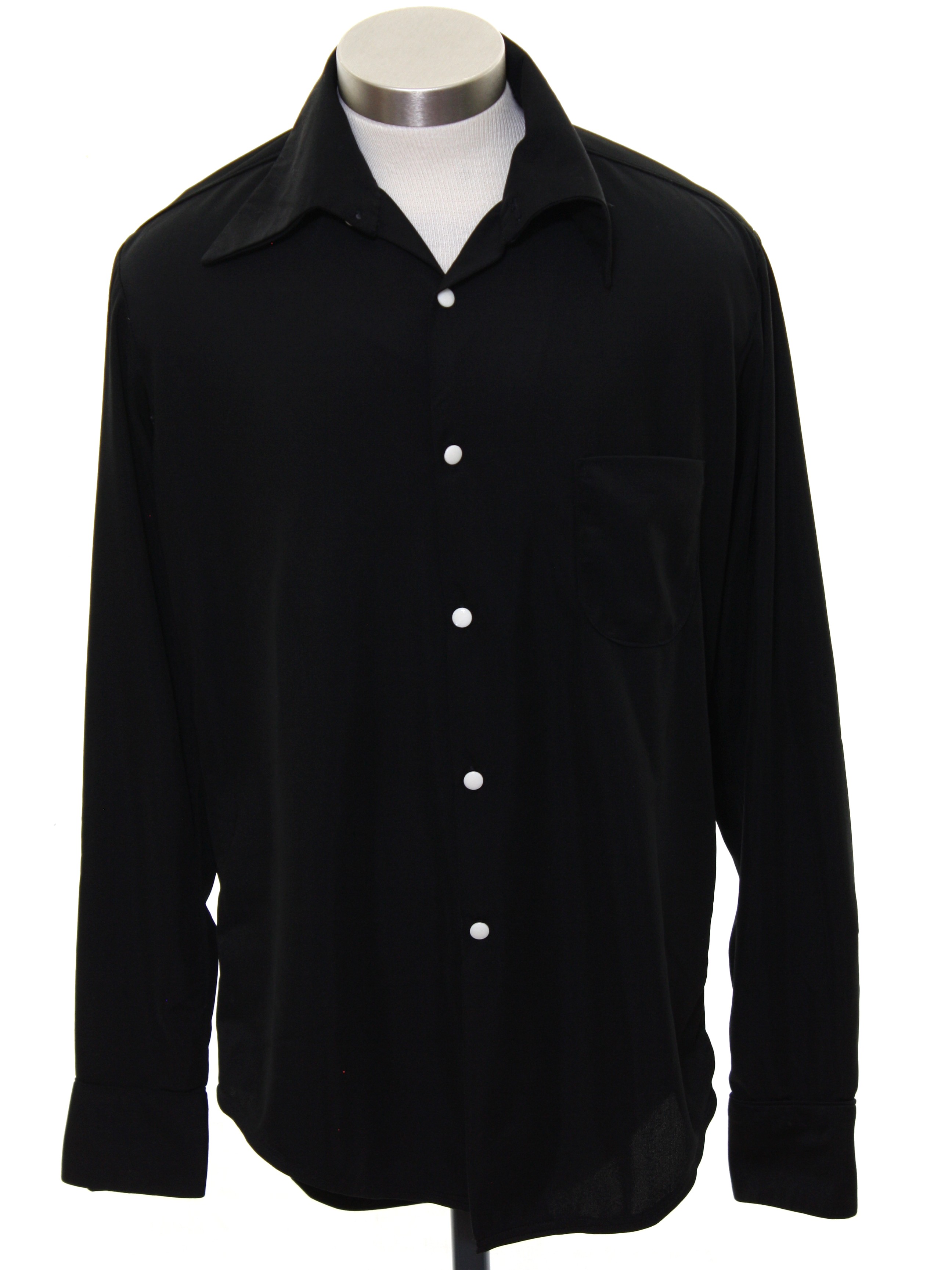 Retro 70's Disco Shirt: 70s -No Label- Mens black slinky polyester ...