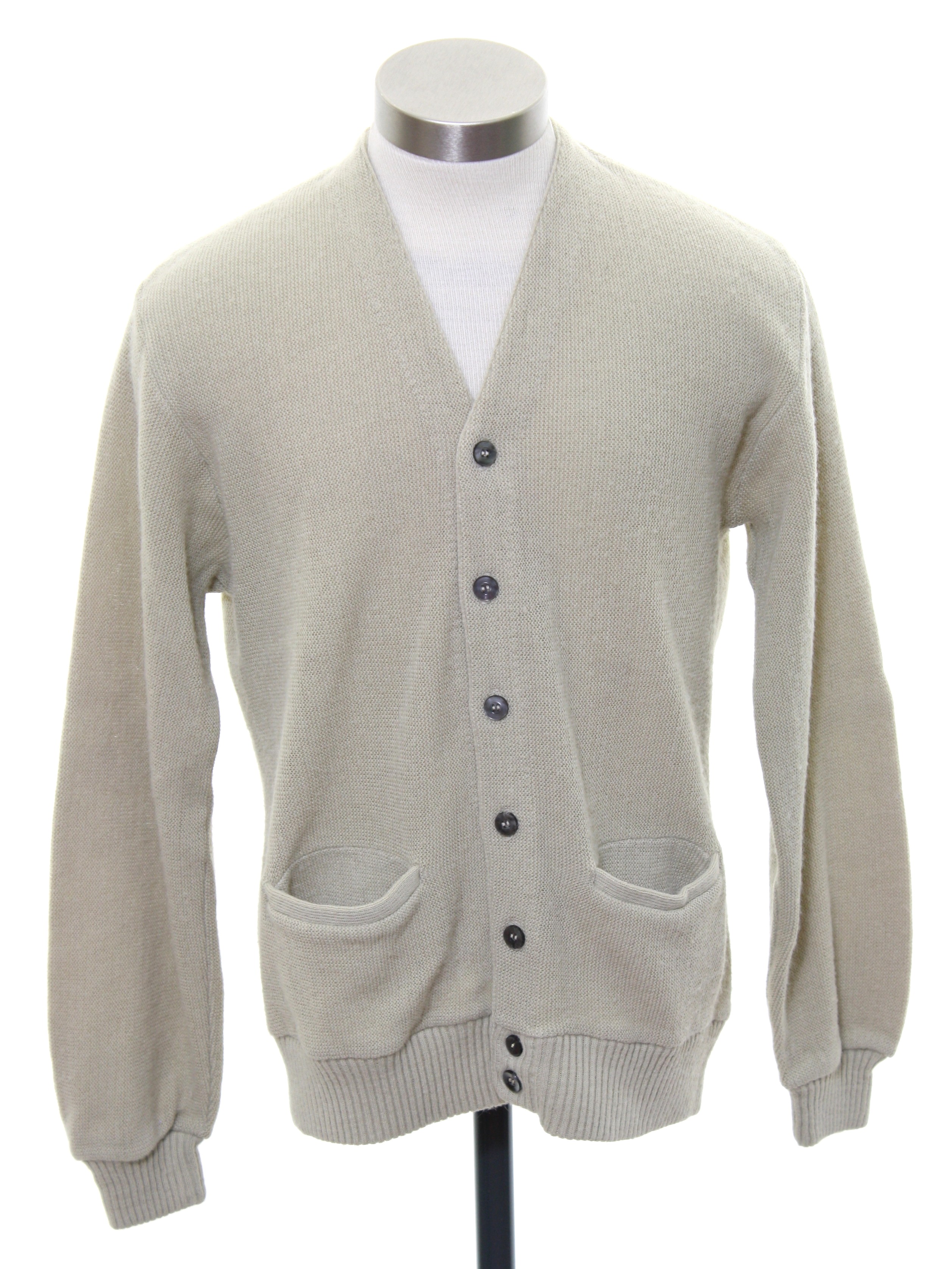 1970s Vintage Caridgan Sweater: 70s -Custom Aire- Mens beige acrylic ...