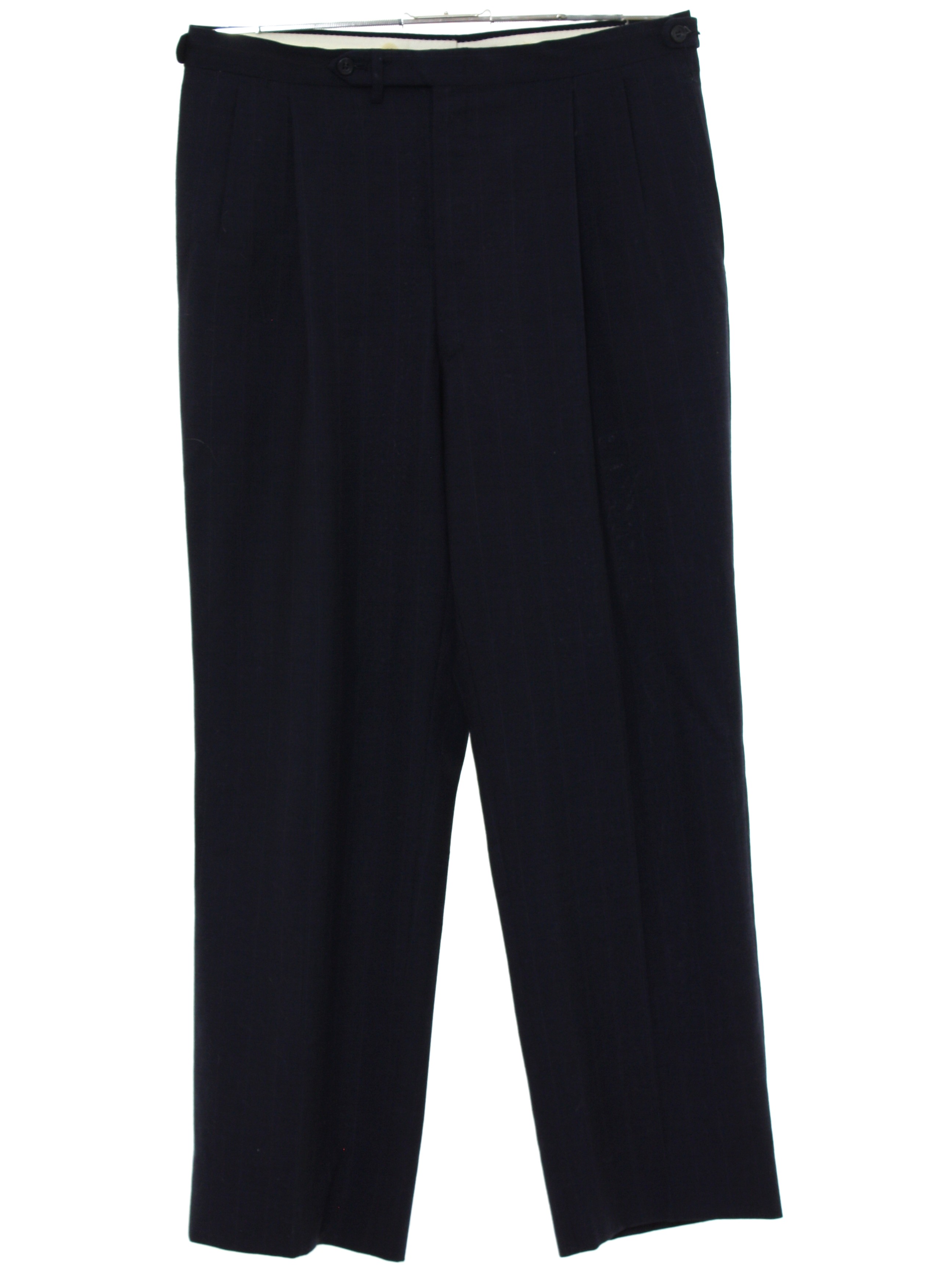 Eighties Pants: 80s -No Label- Mens midnight blue wool polyester blend ...