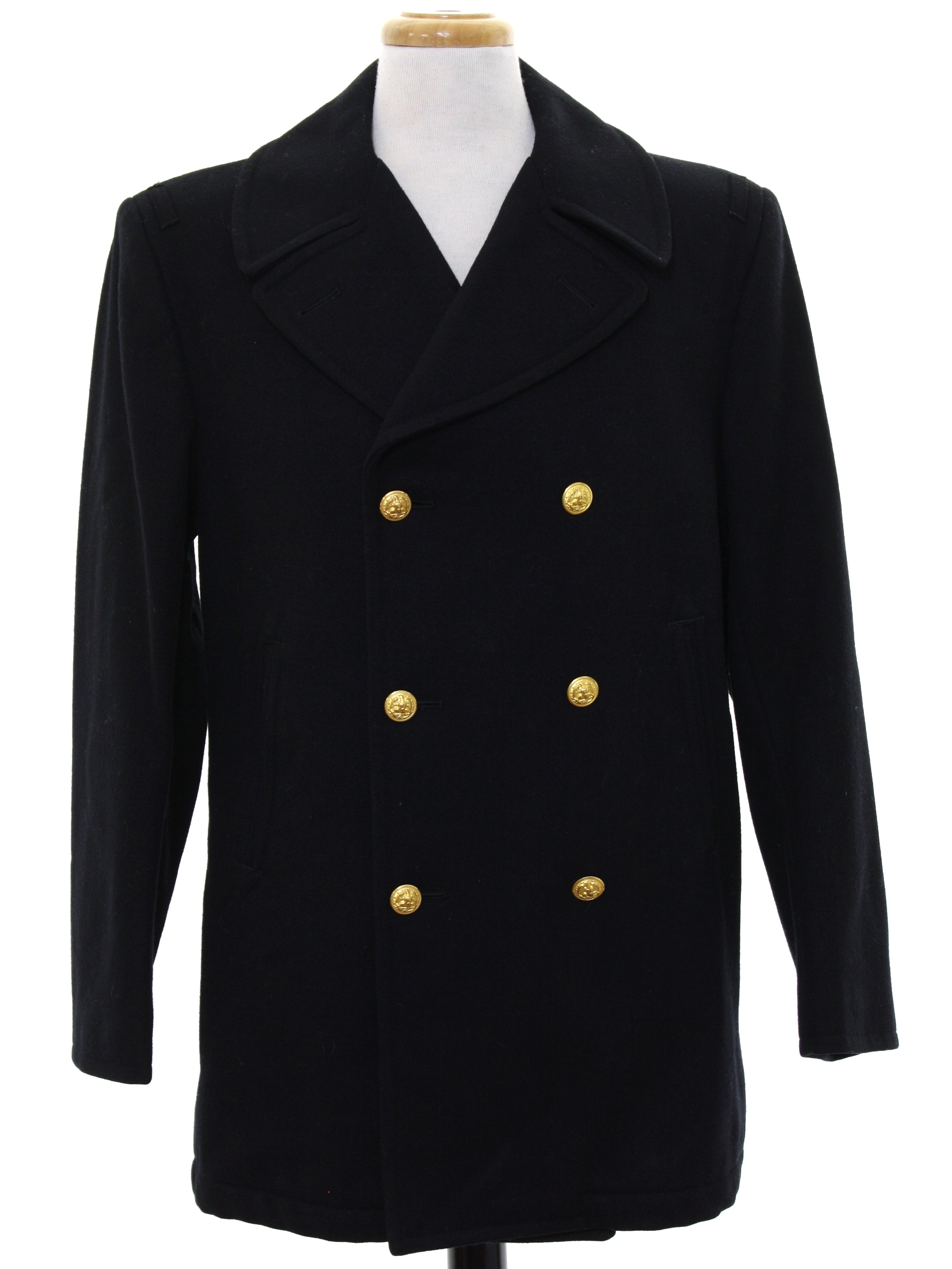 80s Vintage Jacket: 80s -No Label- Mens black wool melton cloth US Navy ...