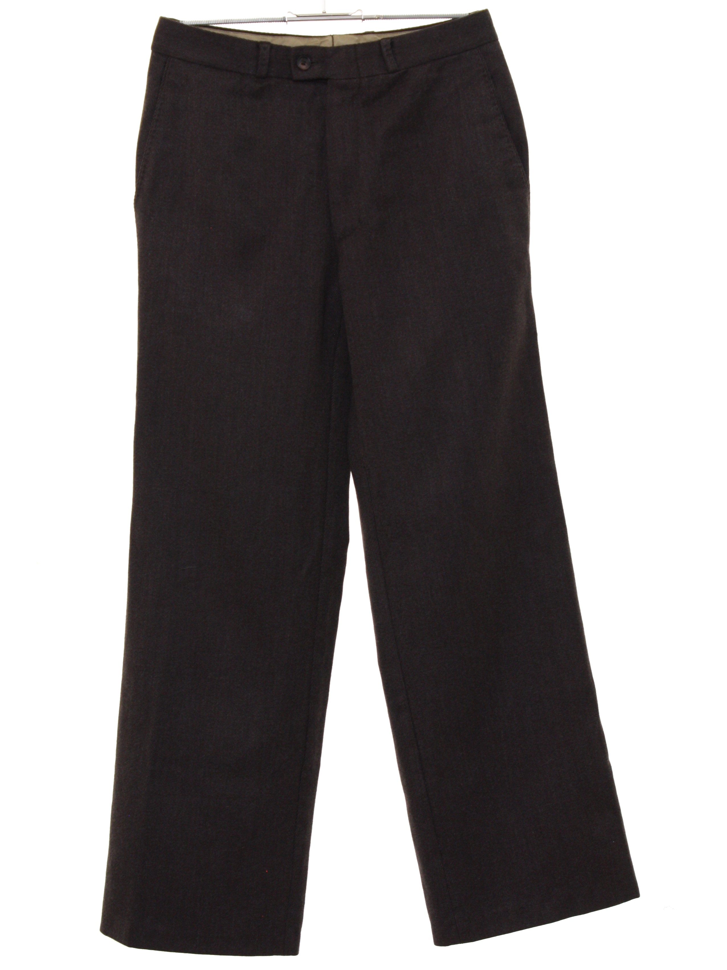 Retro 1960s Pants: 60s -No Label- Womens dark brown twill textured wool ...