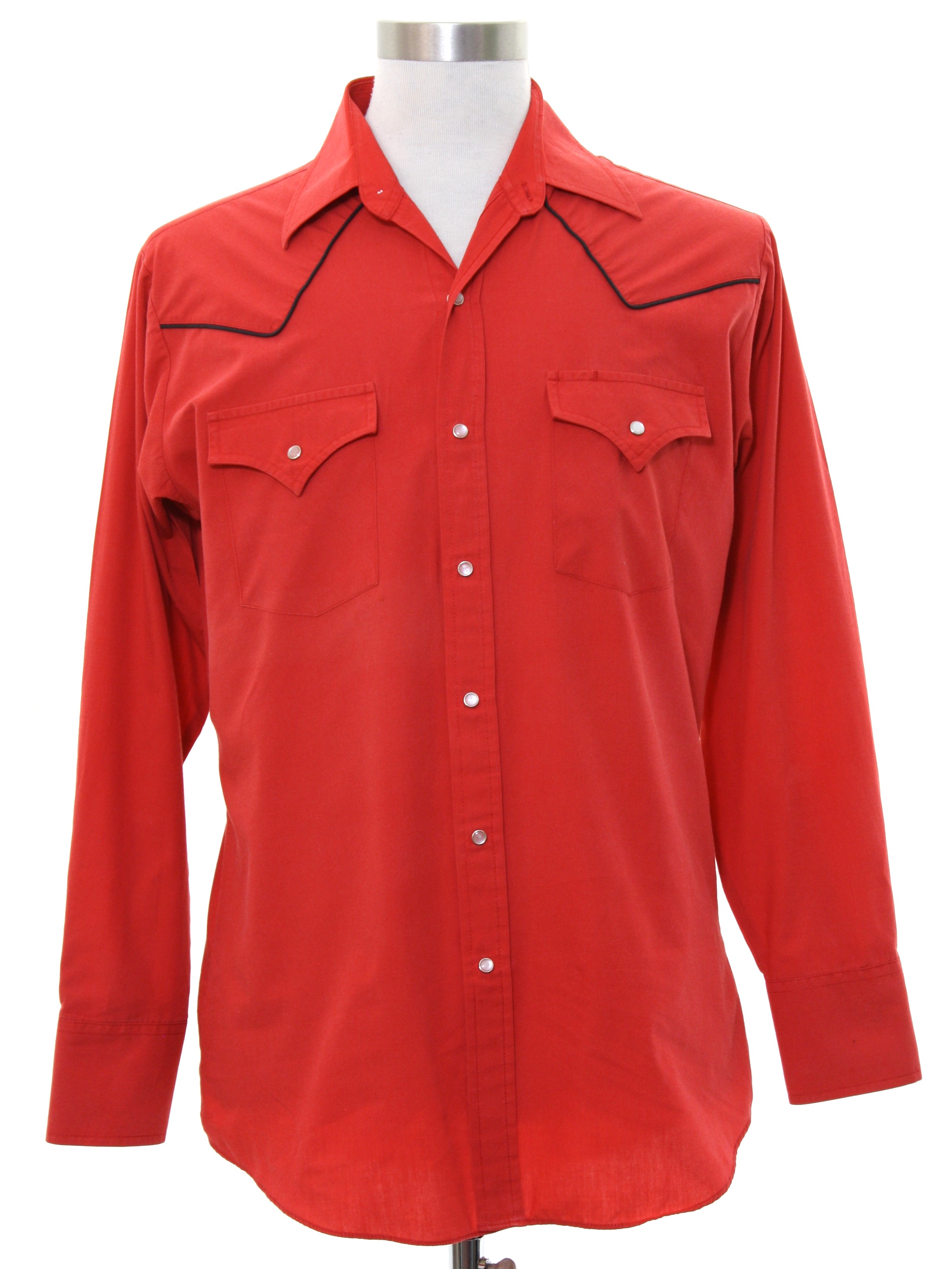 Retro 1980's Western Shirt (Ely) : 80s -Ely- Mens red polyester cotton ...