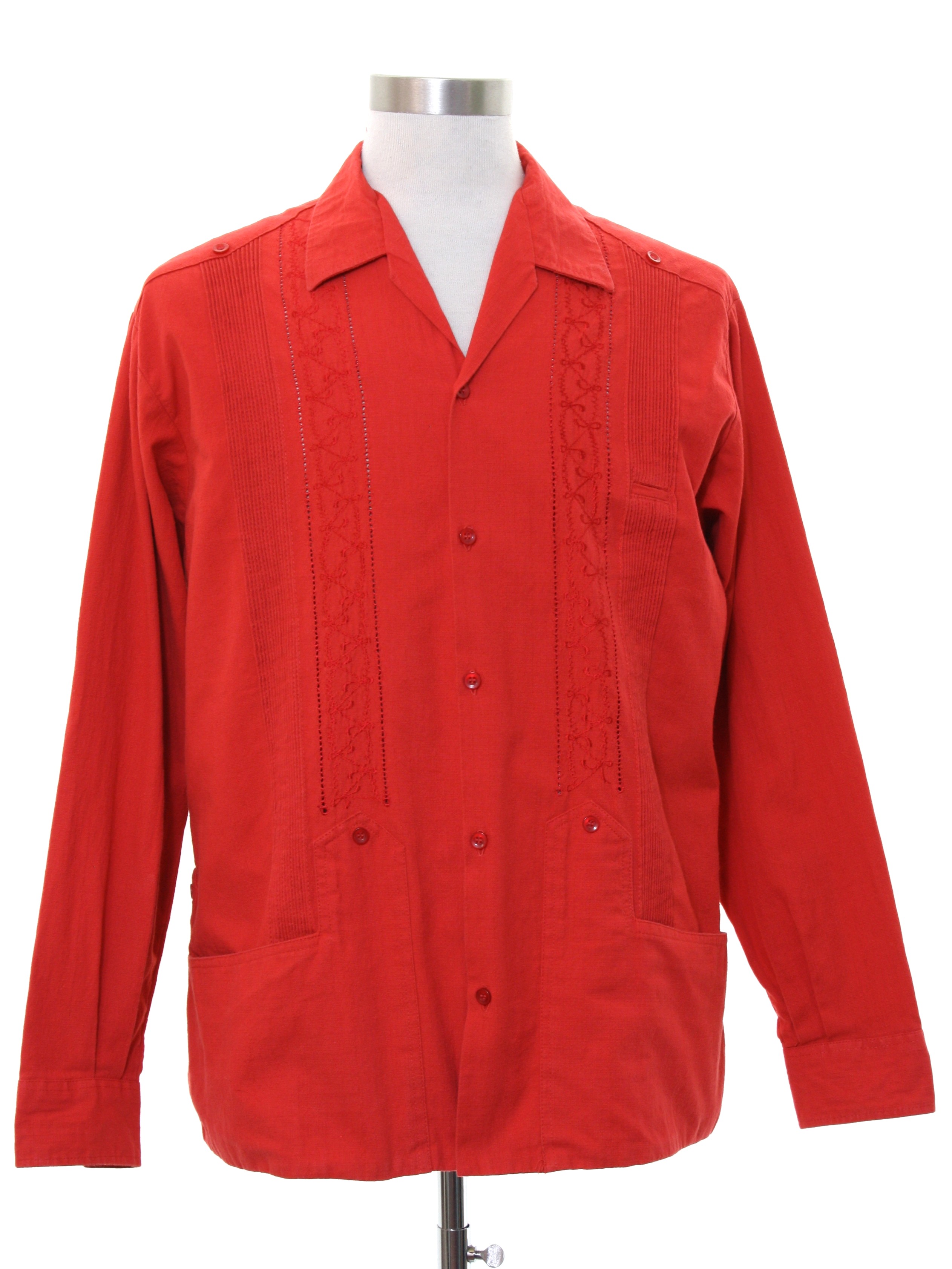 90s Guayabera Shirt (Sir Lorenzo): 90s -Sir Lorenzo- Mens red cotton ...