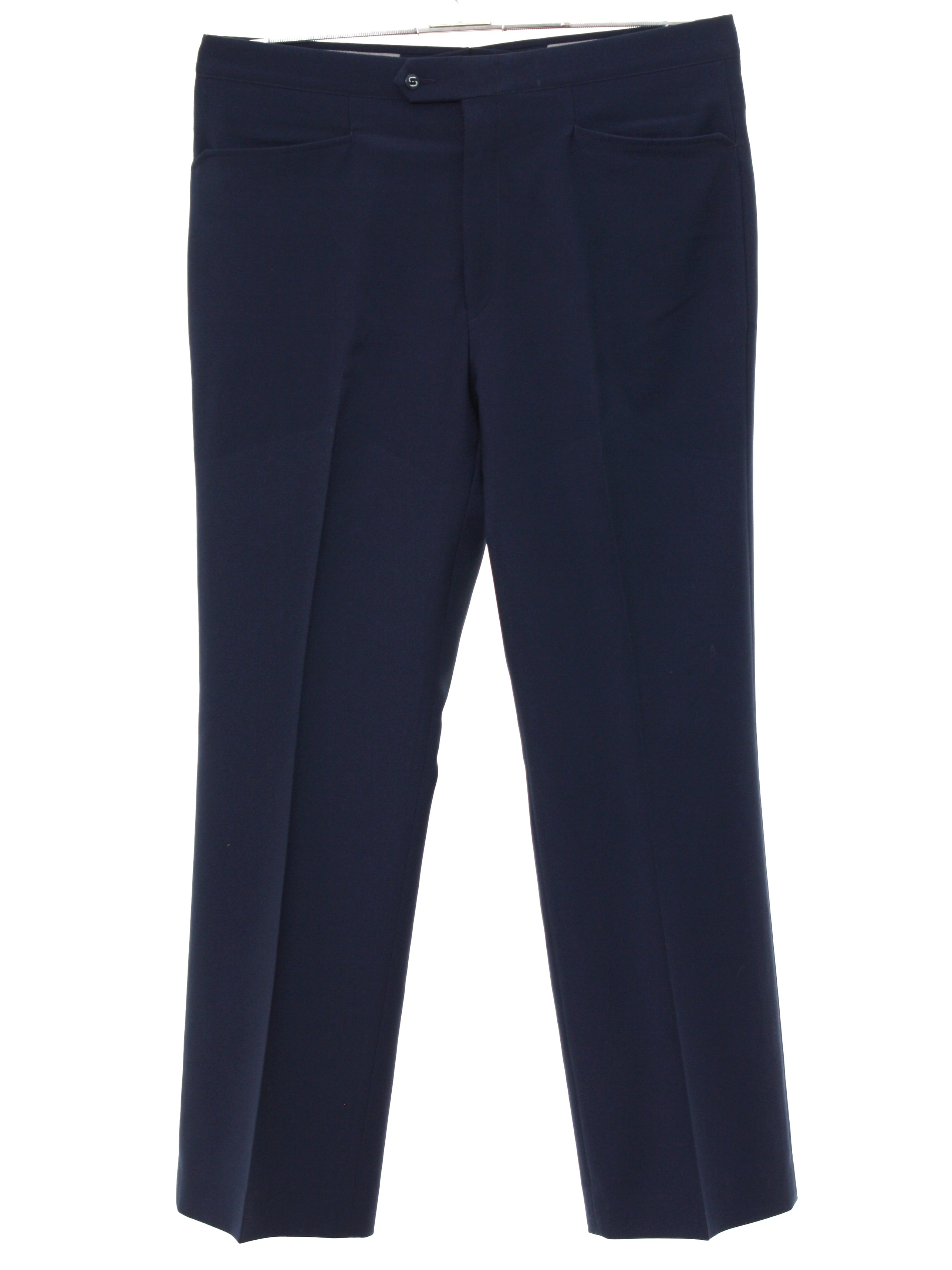 70s Retro Pants: 70s -Sansabelt- Mens dark blue solid colored polyester ...