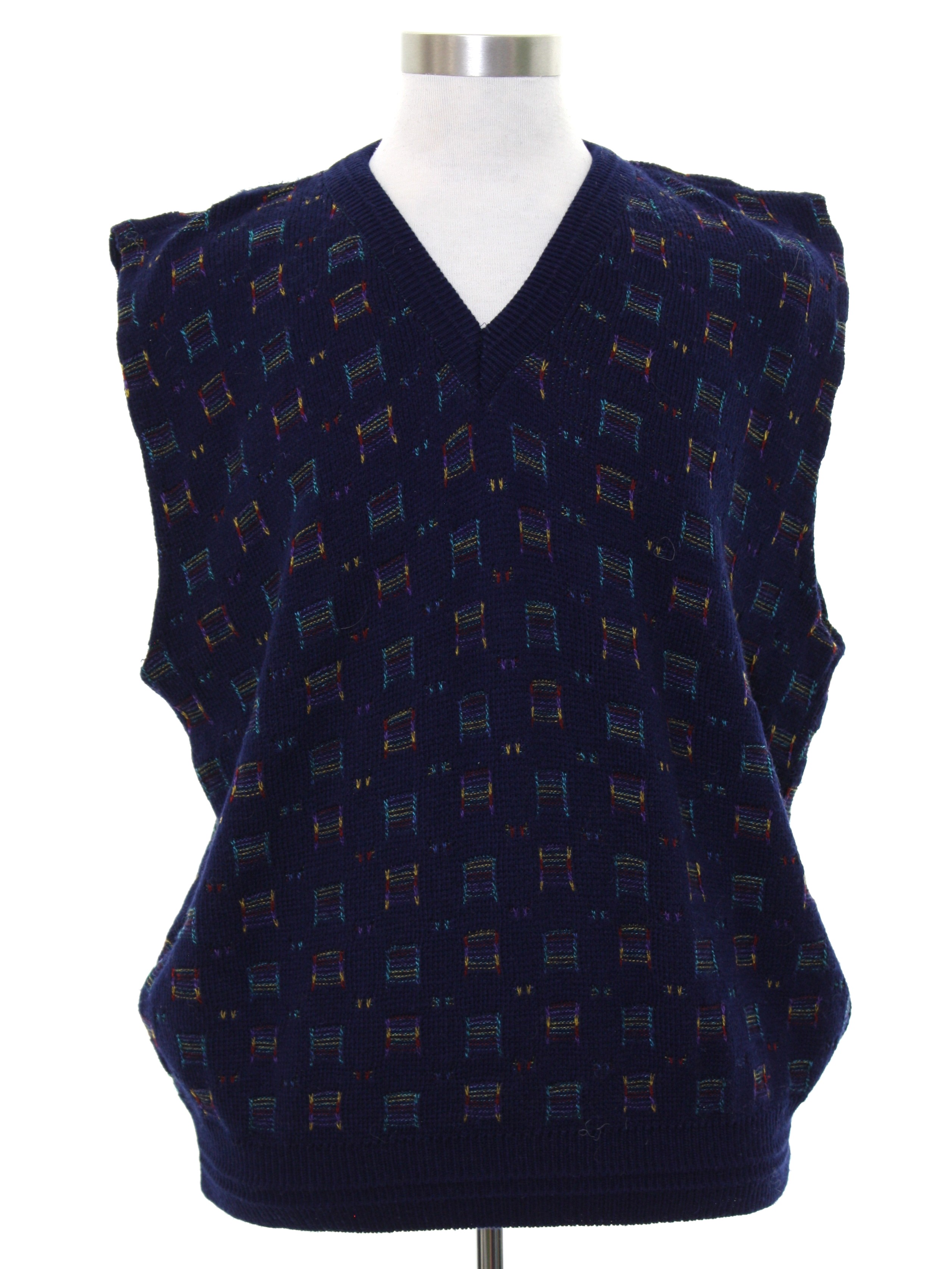 80's Vintage Sweater: 80s -Jantzen- Mens dark blue background acrylic ...