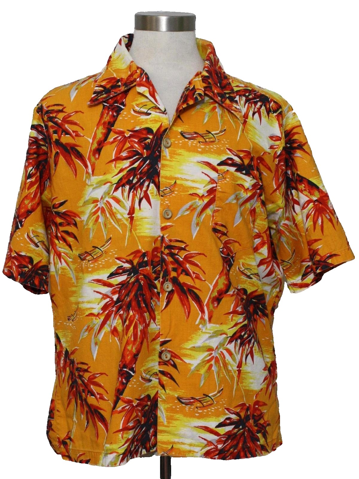 Seventies Vintage Hawaiian Shirt: 70s -JcPenney- Mens dark gold