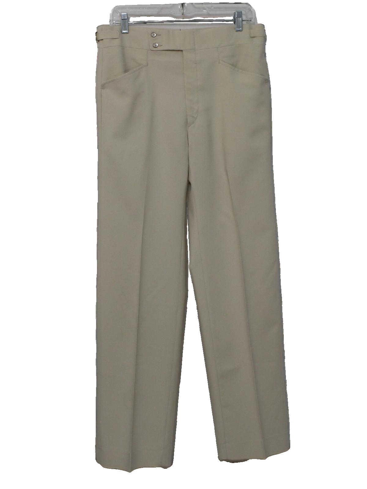 1980's Pants: Early 80s -No Label- Mens beige solid colored polyester ...