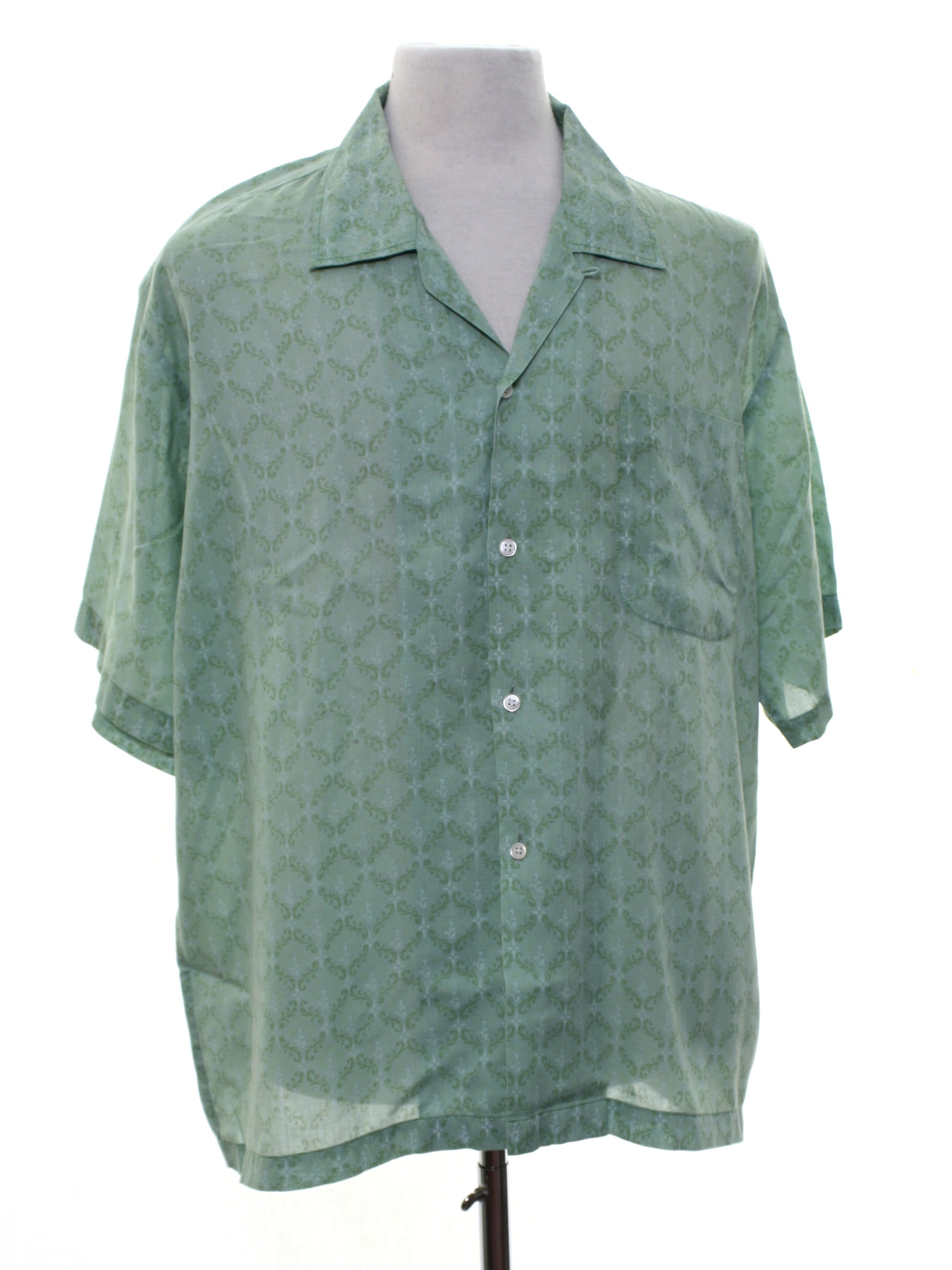 Retro Sixties Shirt: 60s -Home Sewn- Mens moss green background light ...