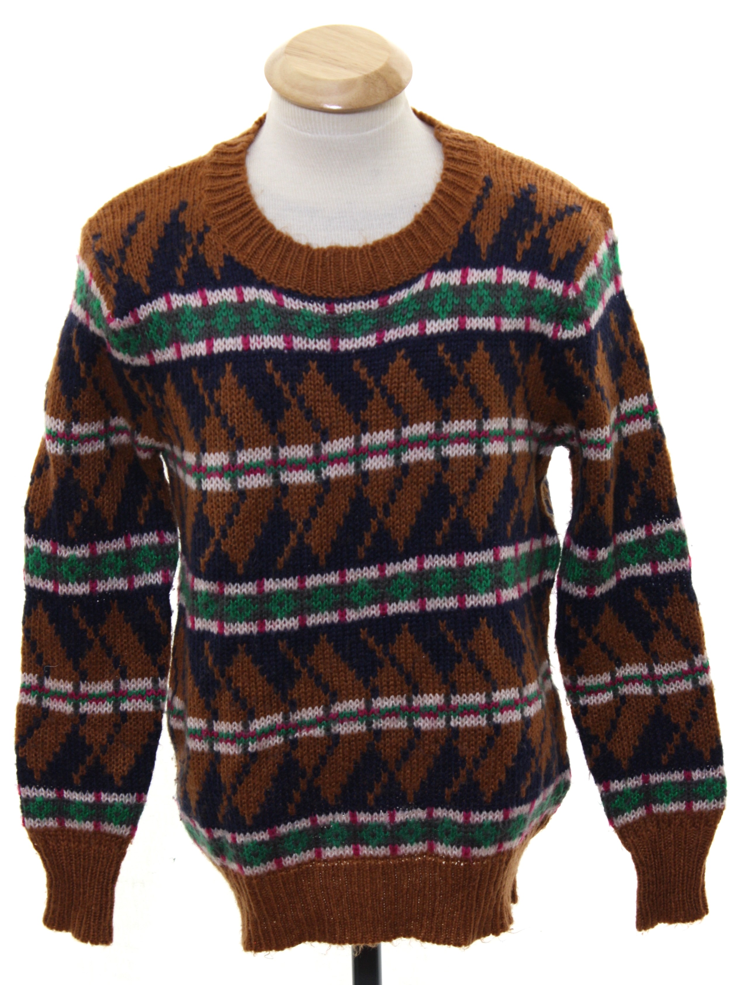 Vintage 80's Sweater: Early 80s -No Label- Boys tan background acrylic ...