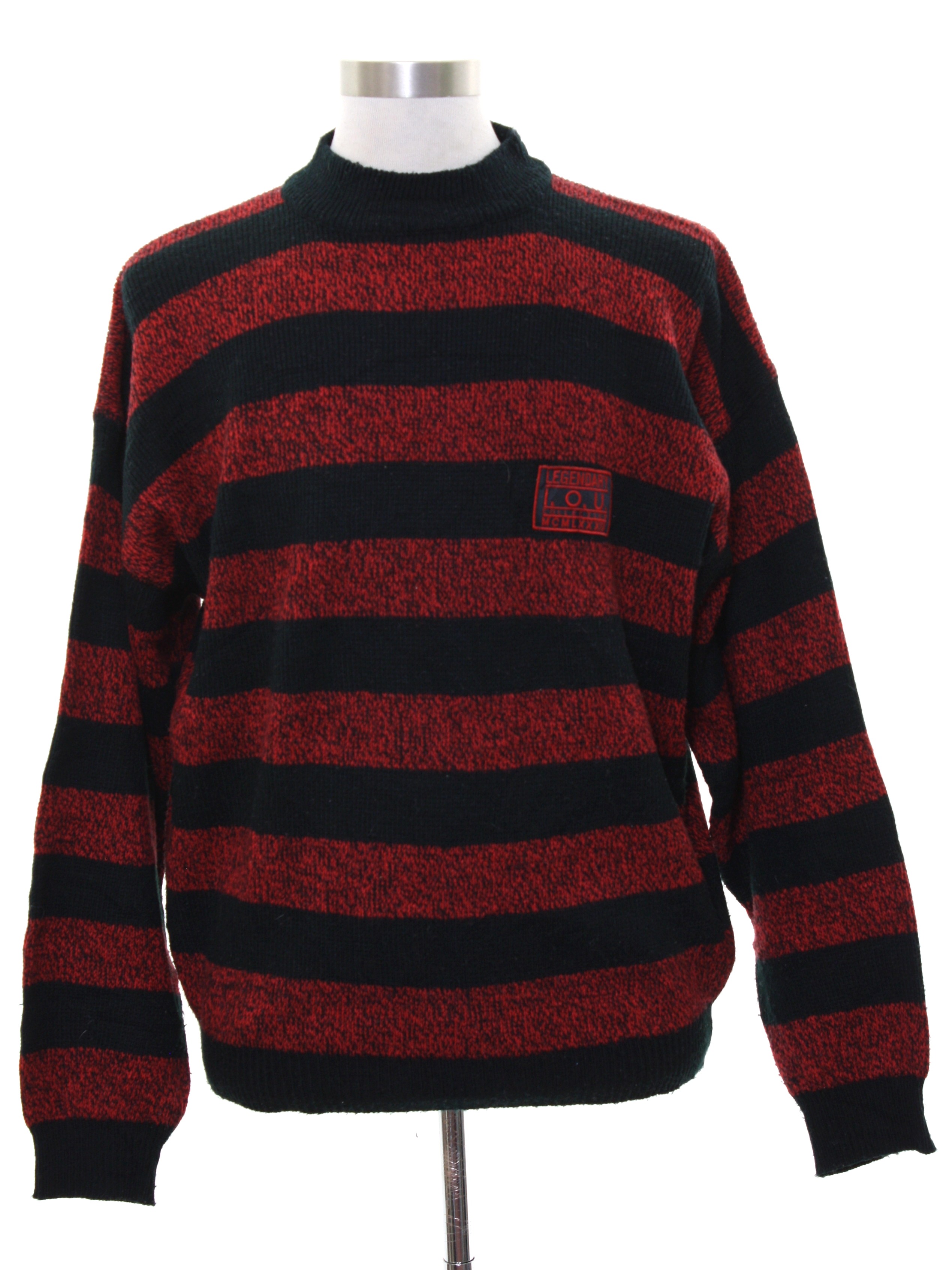 Vintage 1980's Sweater: 80s -I. O. U.- Mens mottled red and black ...
