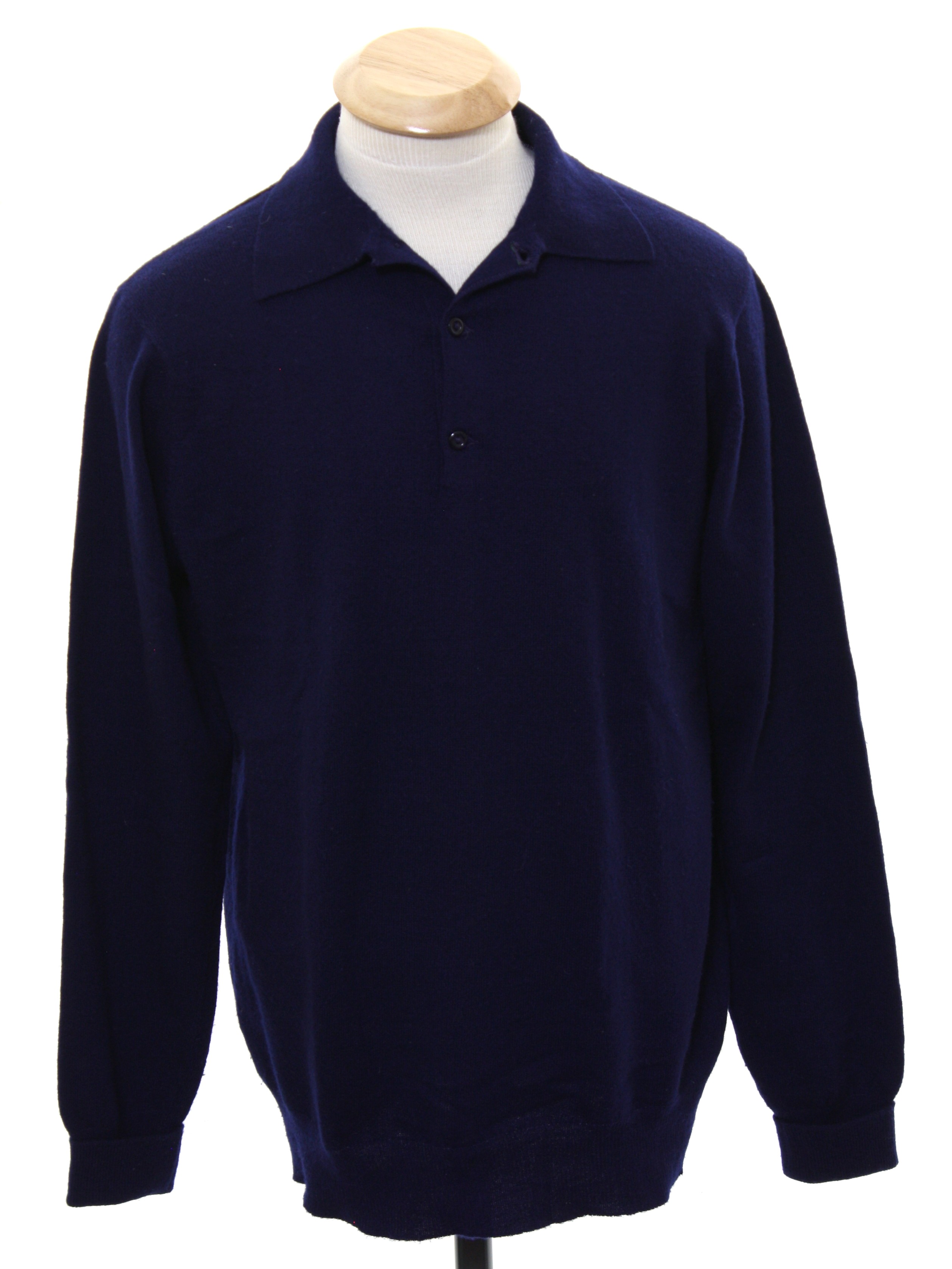 Retro 60's Sweater: Late 60s or Early 70s -S. Fisher- Mens navy blue ...