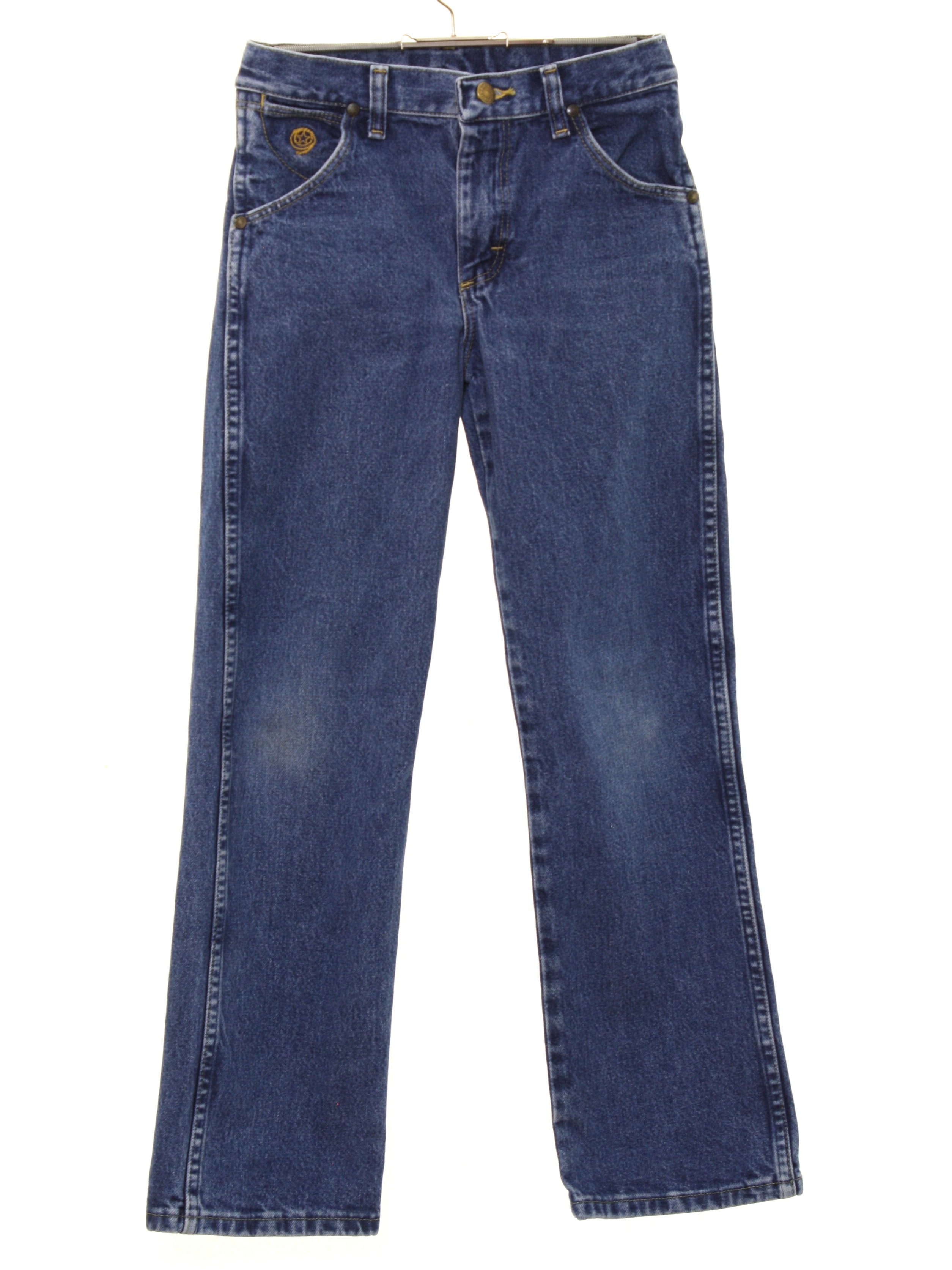 Retro 90 S Pants 90s Wrangler 13bgshd Unisex Girls Or Boys Dark Blue Wash Cotton Denim Western Style Straight Leg Denim Jeans Pants With Zipper Fly Closure With Button Five Pocket Style