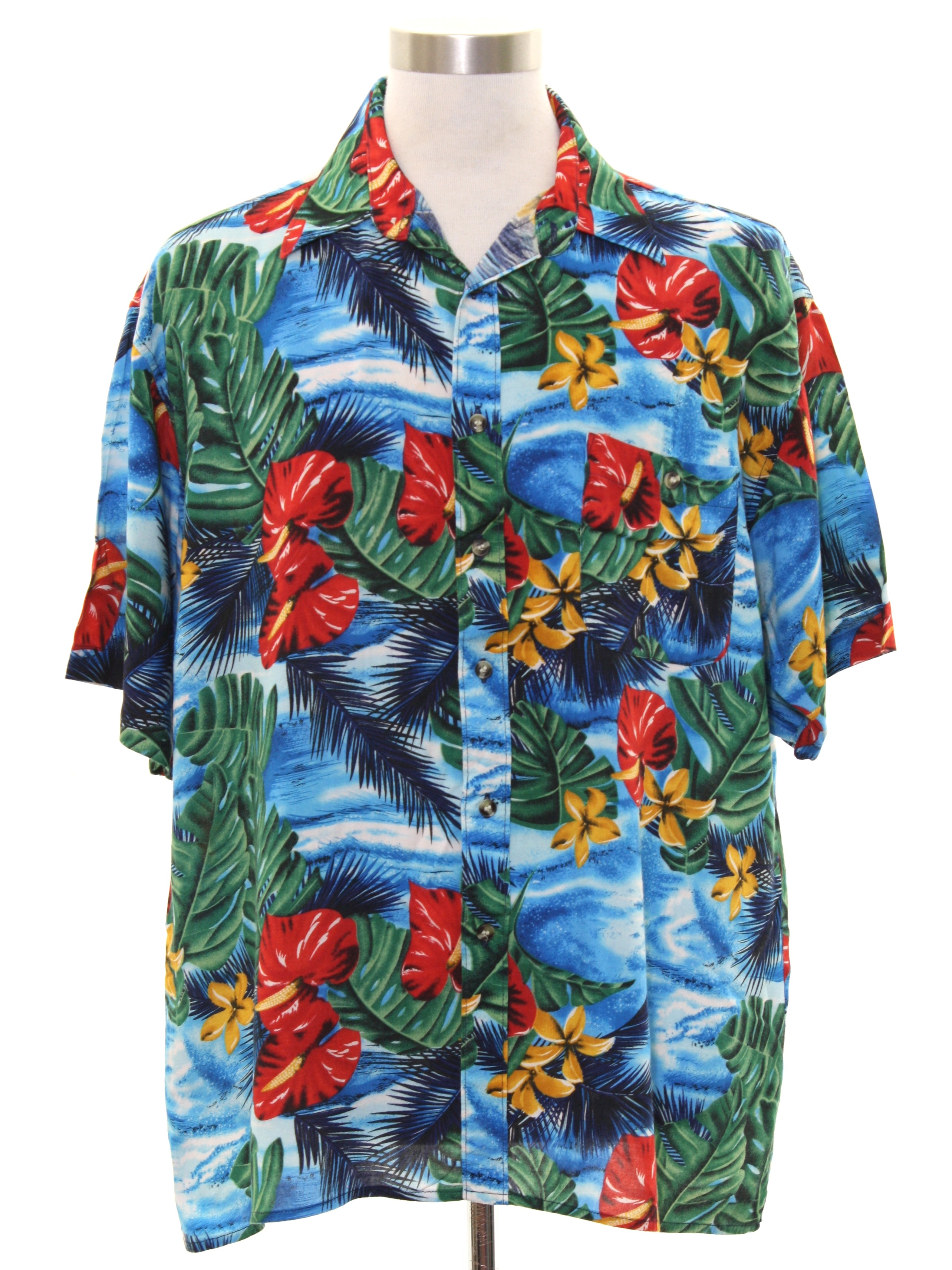 Vintage 90s Hawaiian Shirt: 90s -Hawaian Omni II- Mens blue background ...