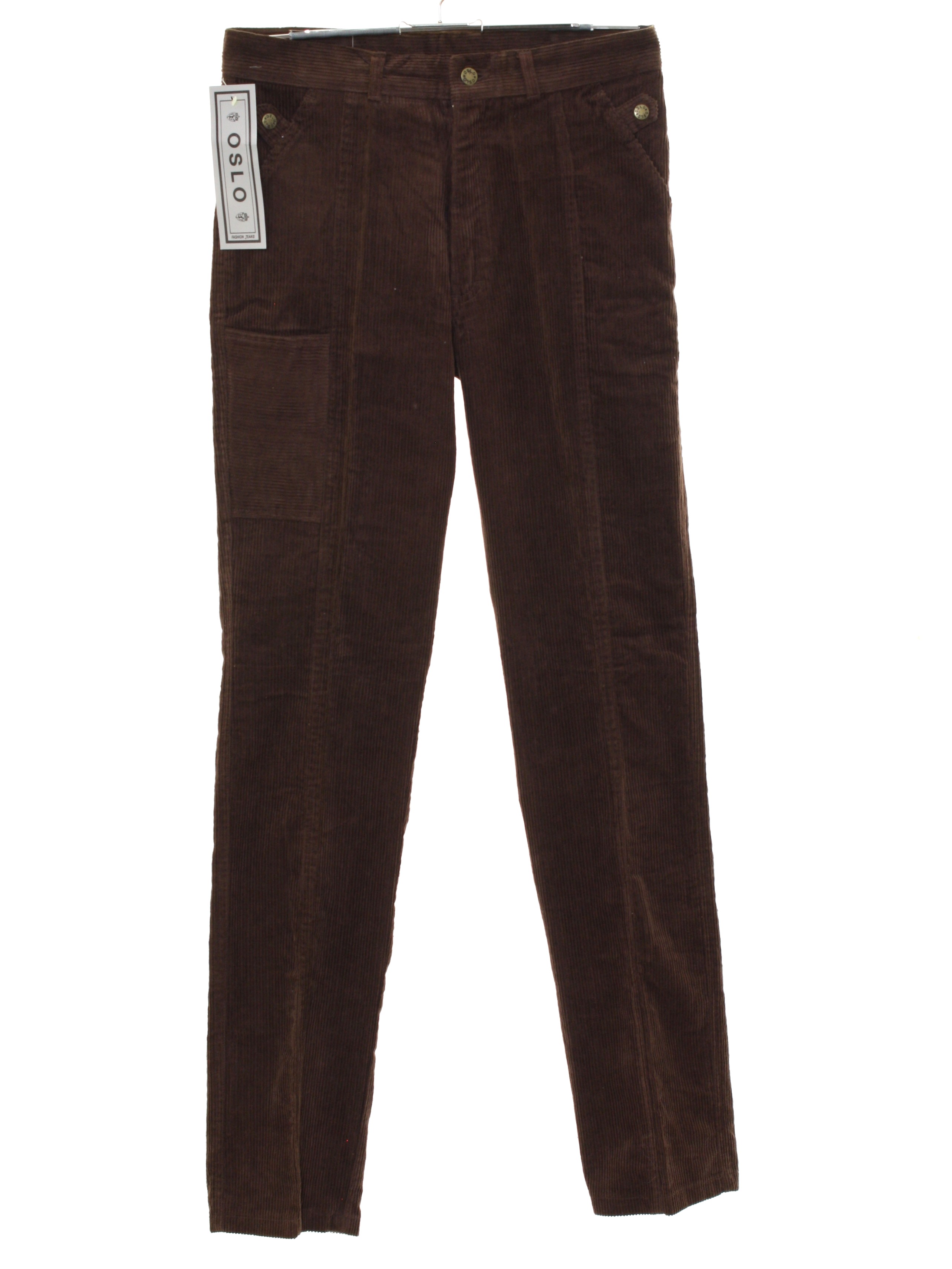 Vintage 1980's Pants: 80s -Oslo- Mens brown background wide wale cotton ...