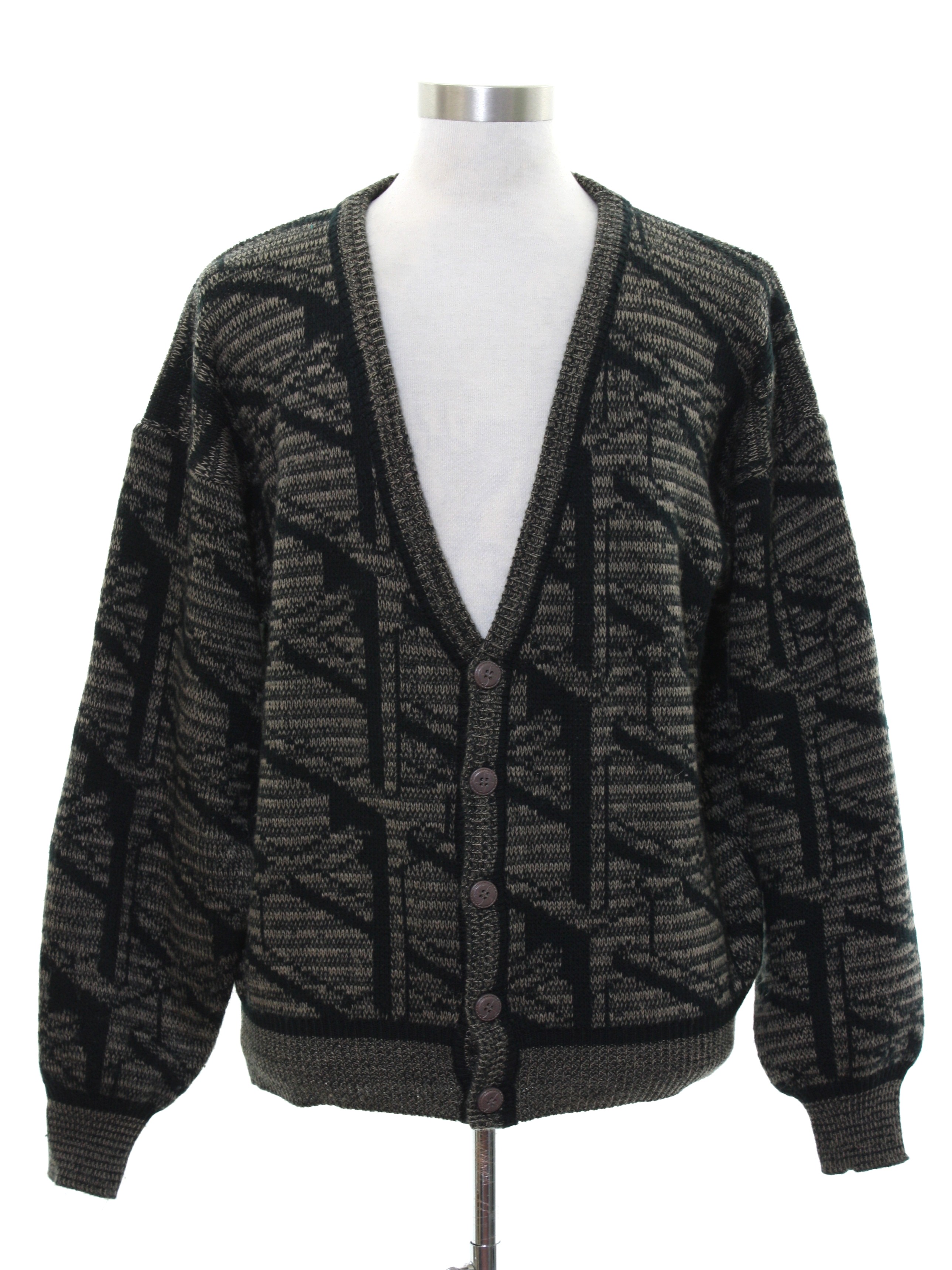Vintage 1980's Caridgan Sweater: 80s -Uniform Code- Mens black ...