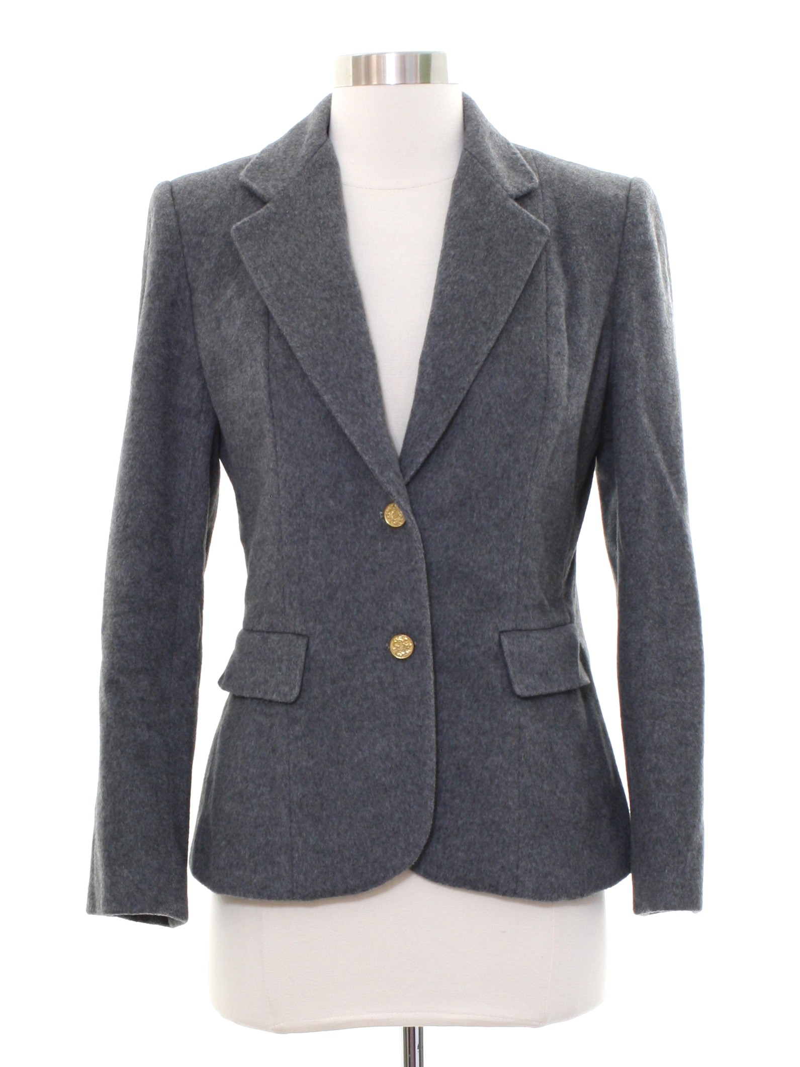 Vintage 70s Jacket: 80s -Nordstrom- Womens grey, wool, padded shoulder ...