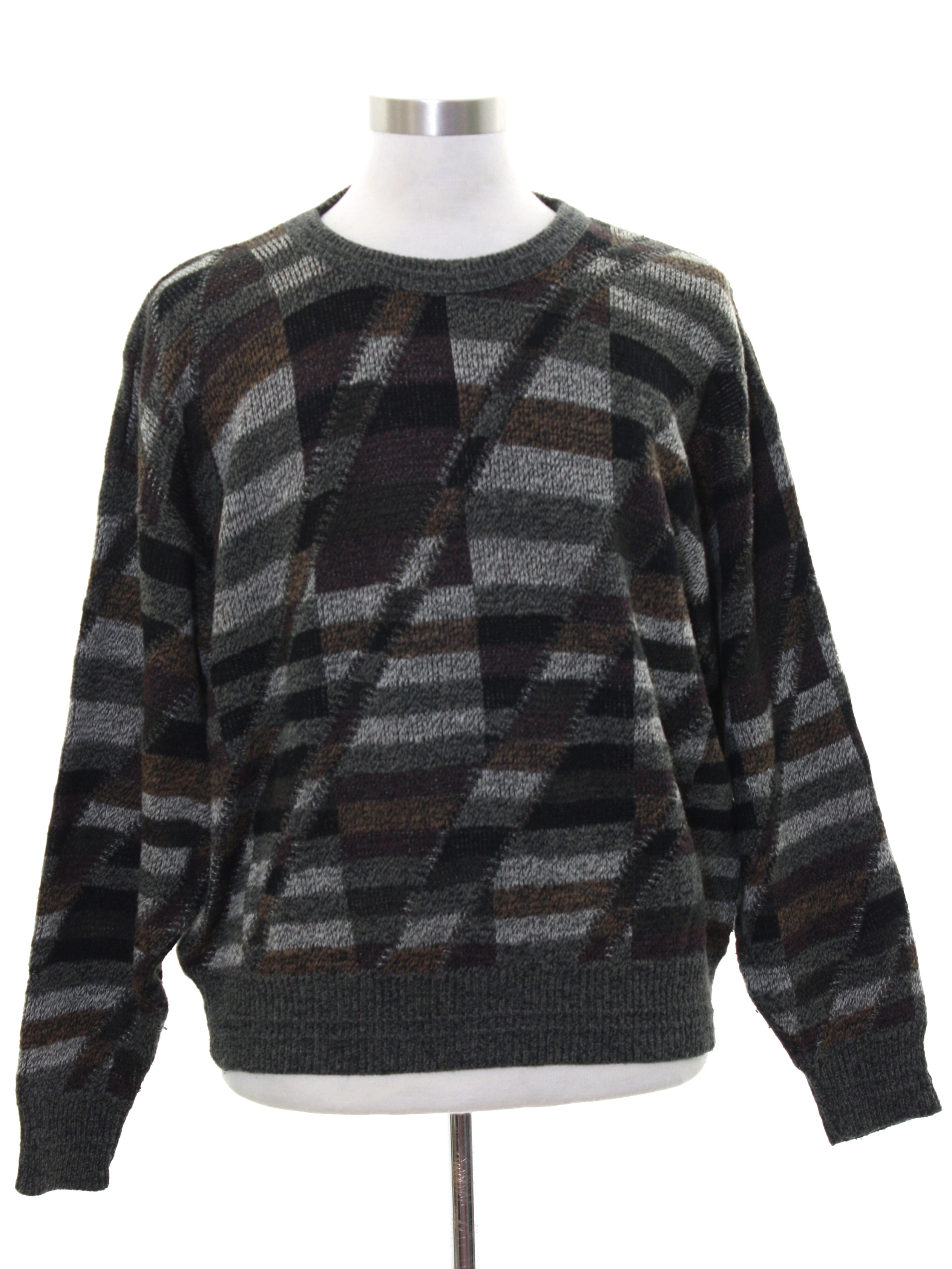 80s Retro Sweater: 80s -Jantzen- Mens mottled black and olive ...
