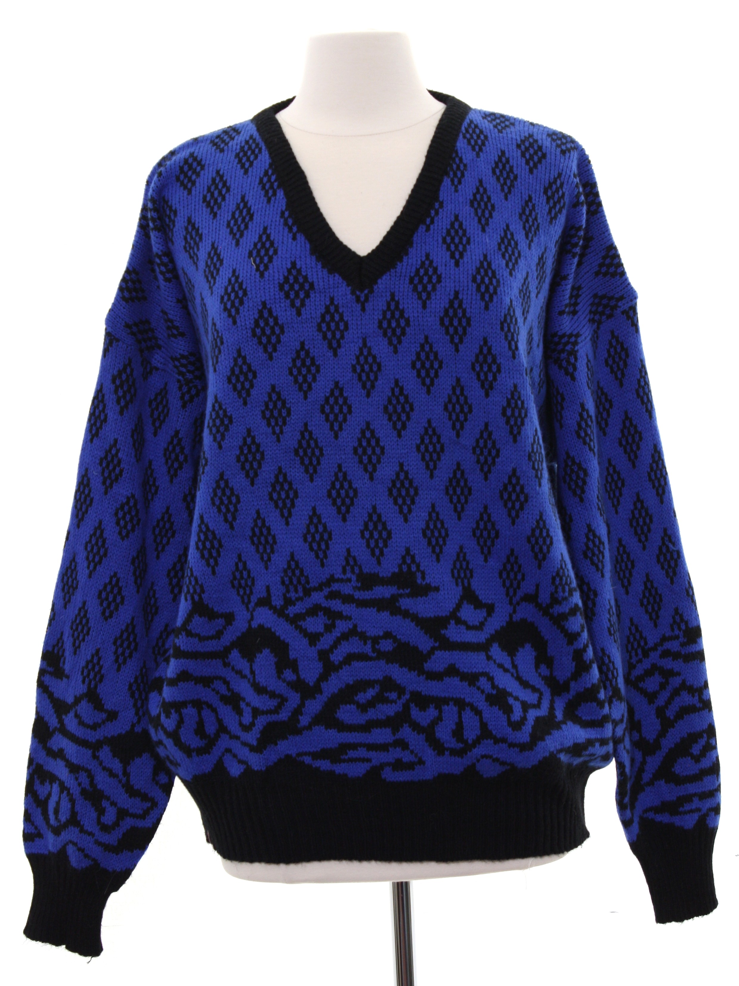 80s Retro Sweater: 80s -Rafael- Womens true blue and black acrylic wool ...