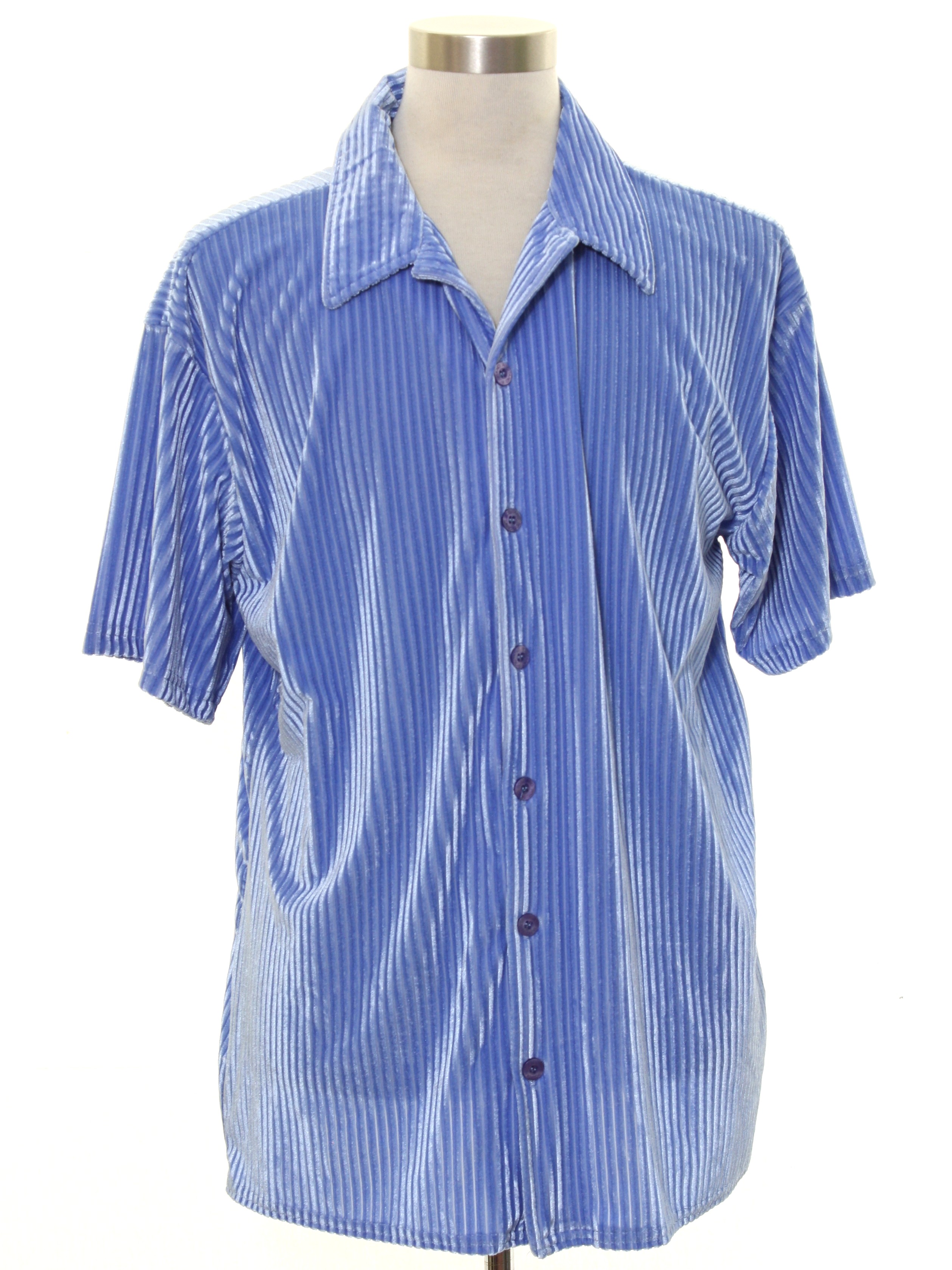 1990s Positano Shirt: 90s -Positano- Mens shiny powder blue ribbed ...