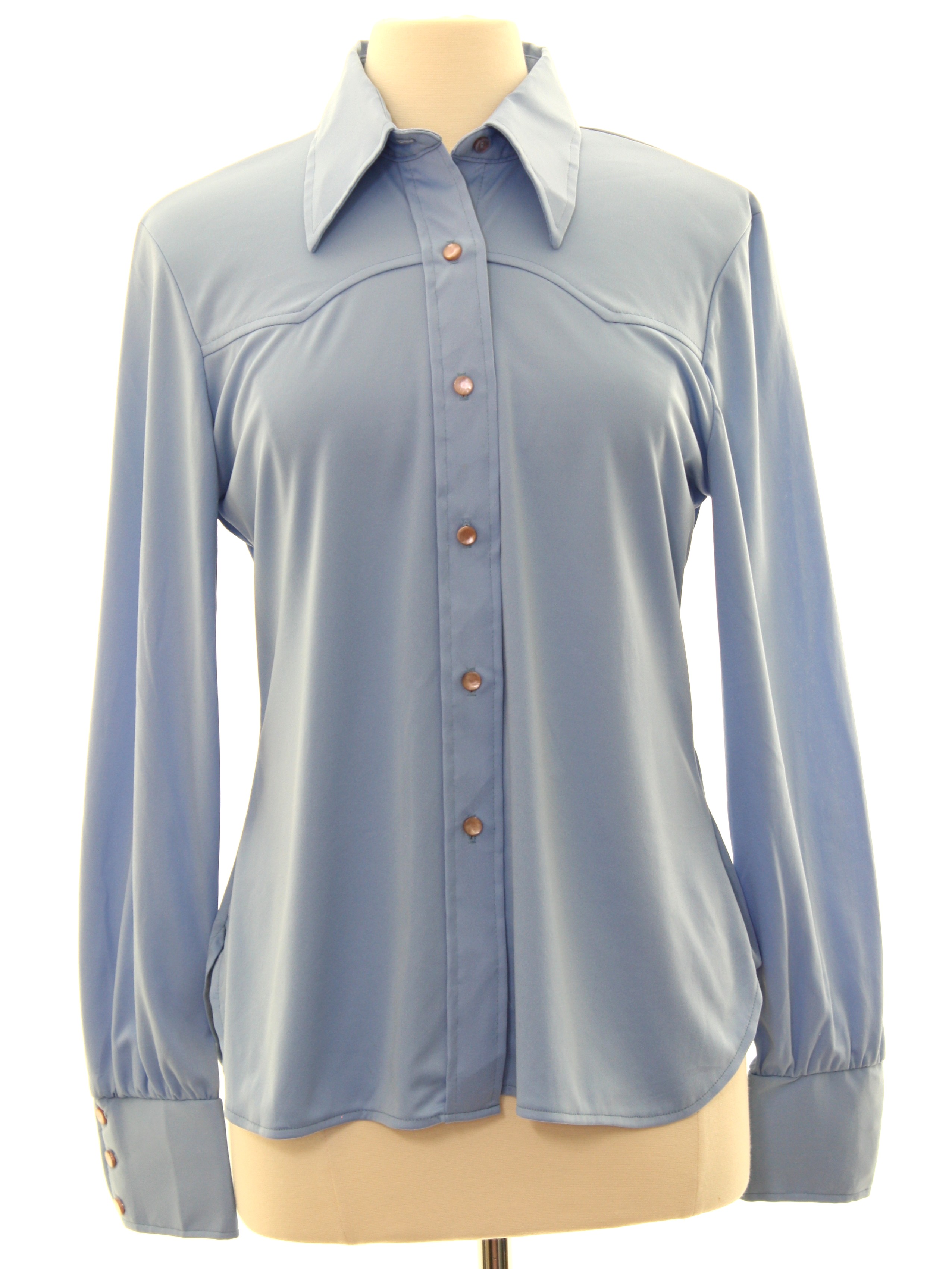 Retro 70's Western Shirt: 70s -Unreadable Label- Womens sky blue slinky ...